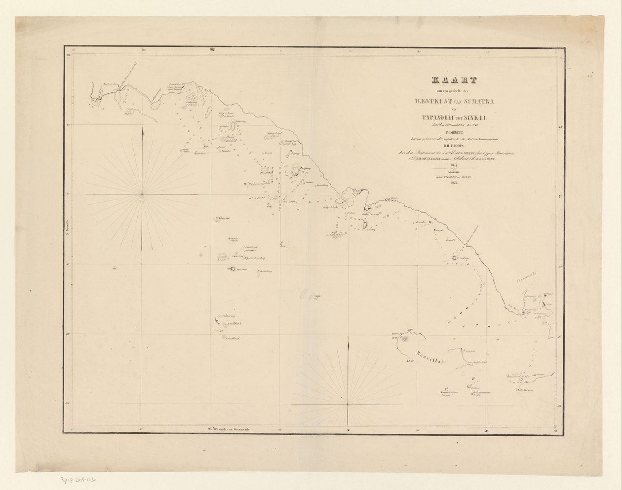 Carta marítima de parte de la costa occidental de Sumatra
Carta marítima de parte de la costa occidental de Sumatra desde Tapanoely hasta Sinkel (título en el objeto) de Anonymous