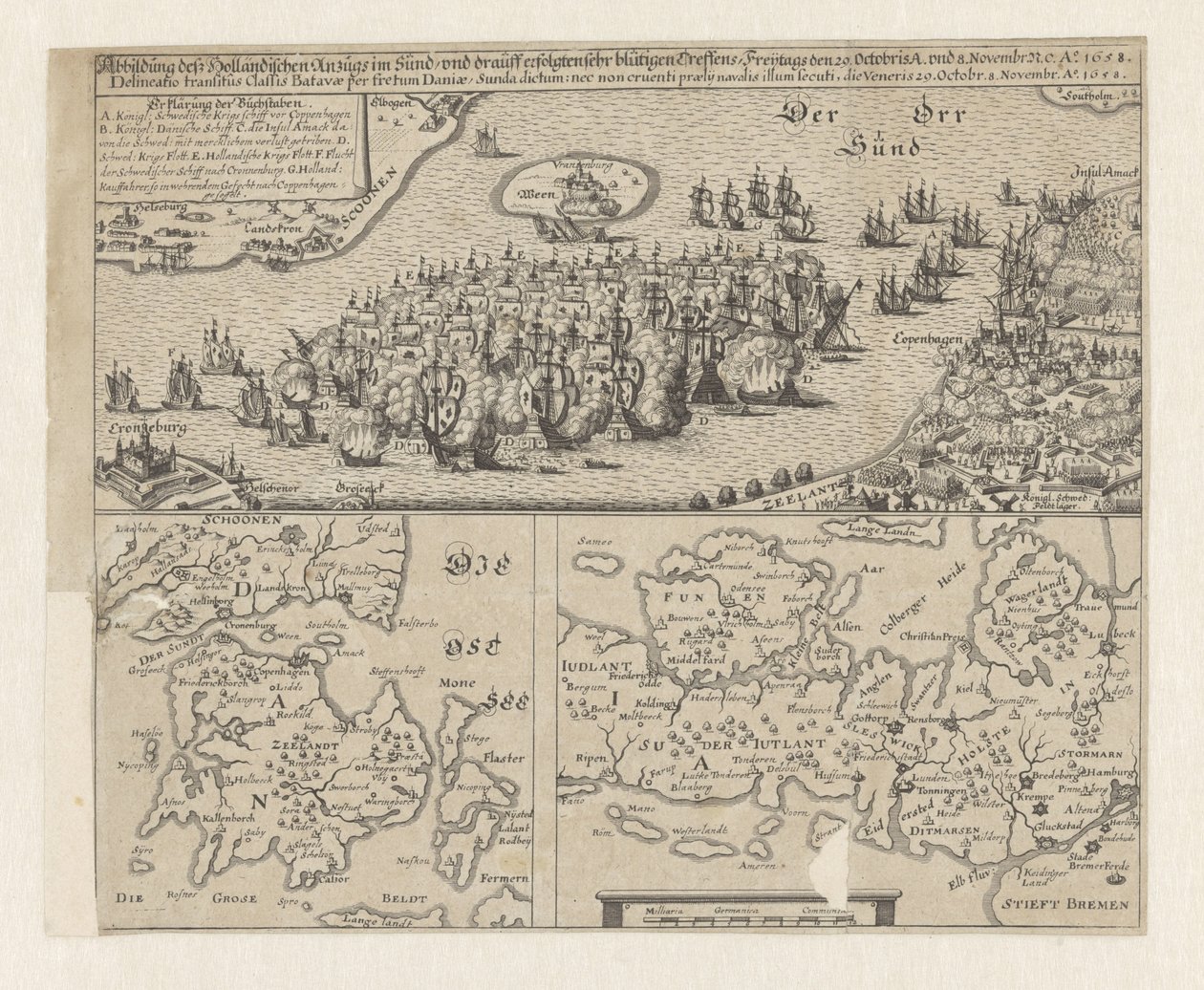 Zeeslag en de Sont, 1658 Imagen del pleito holandés en Sündt / y siguieron encuentros muy sangrientos, viernes 29 de octubre A. y 8 de noviembre. ... Ao. 1658 (título sobre el objeto) de Anonymous