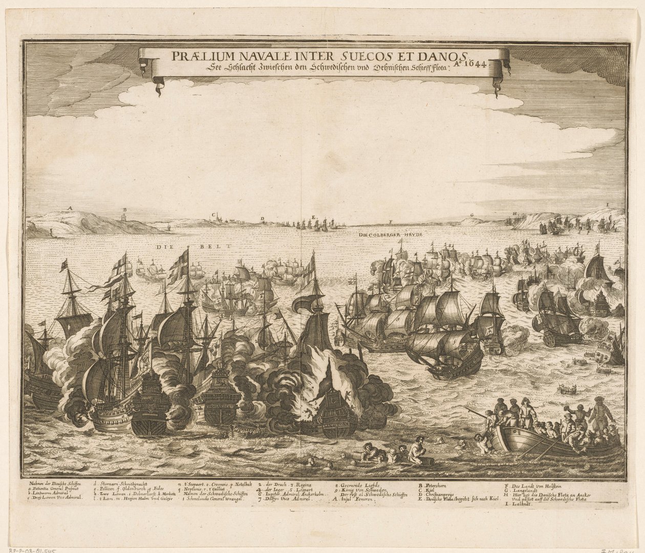 Batalla naval entre las flotas sueca y danesa en el Cinturón, 1644 Praelium navale inter Suecos et Danos / Ao. 1644 / Ver Schlacht Zwieschen den Schwedischen und Dehnischen Schieffflota (título sobre el objeto) de Anonymous