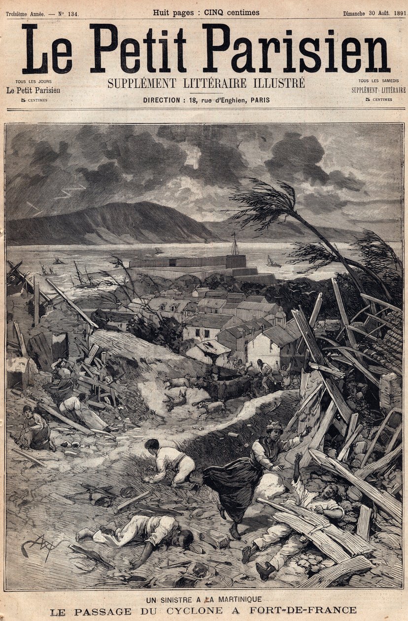 Un desastre en Martinica: el paso del ciclón en Fort-de-France (Fort de France) en 1891. Grabado en “Le petit Parisien” de agosto de 1891. Colección privada. de Anonymous Anonymous