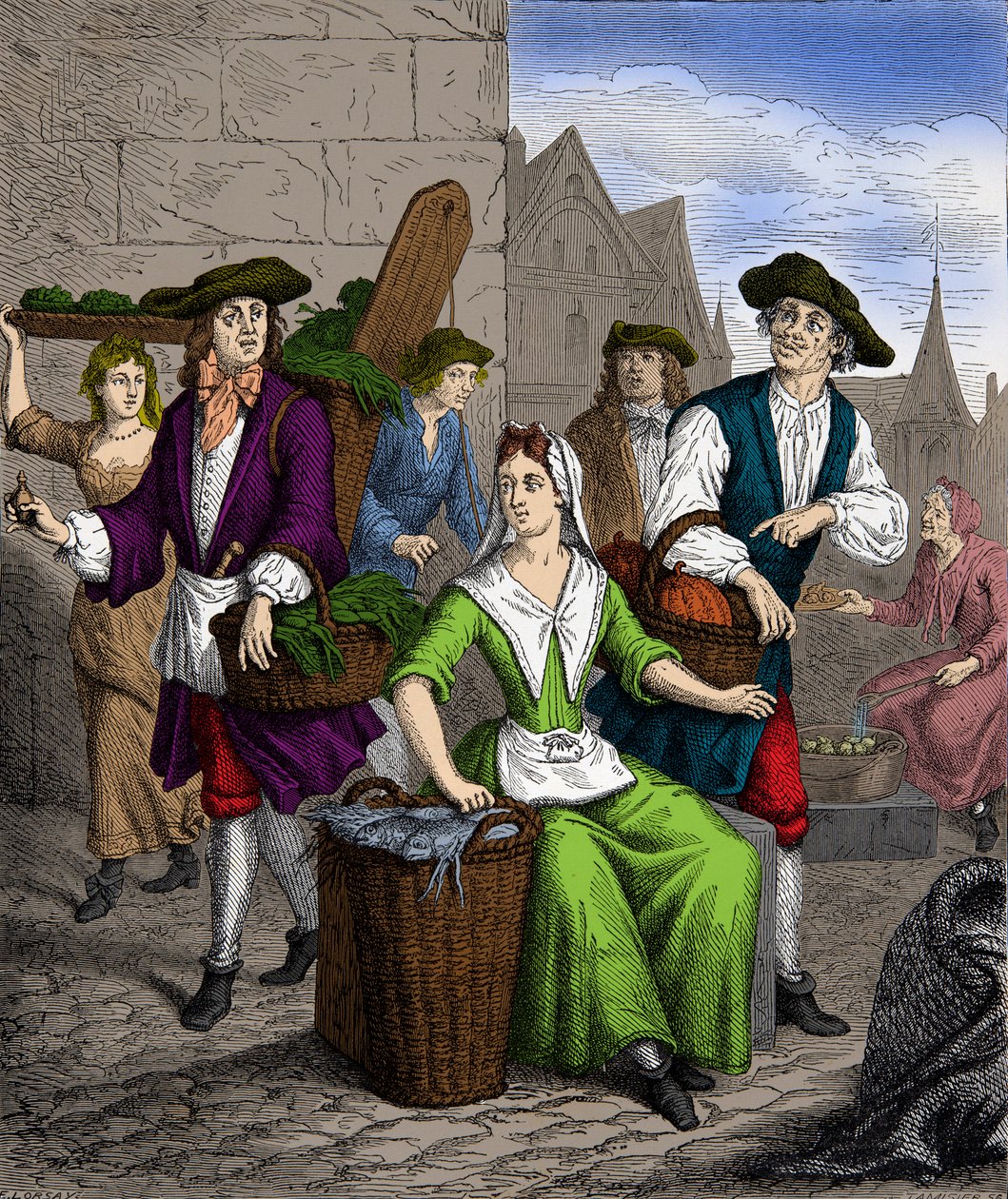 Una dama de la Halle durante el reinado del rey Luis XVI (Grabado, colección privada) de Anonymous Anonymous