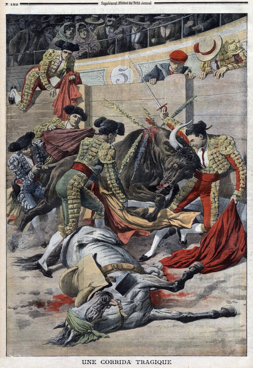 Una trágica corrida de toros en Sevilla: tres matadores muertos y muchos espectadores gravemente heridos mientras intentaban rescatarlos, última página del periódico Petit Journal, 9 de mayo de Anonymous Anonymous