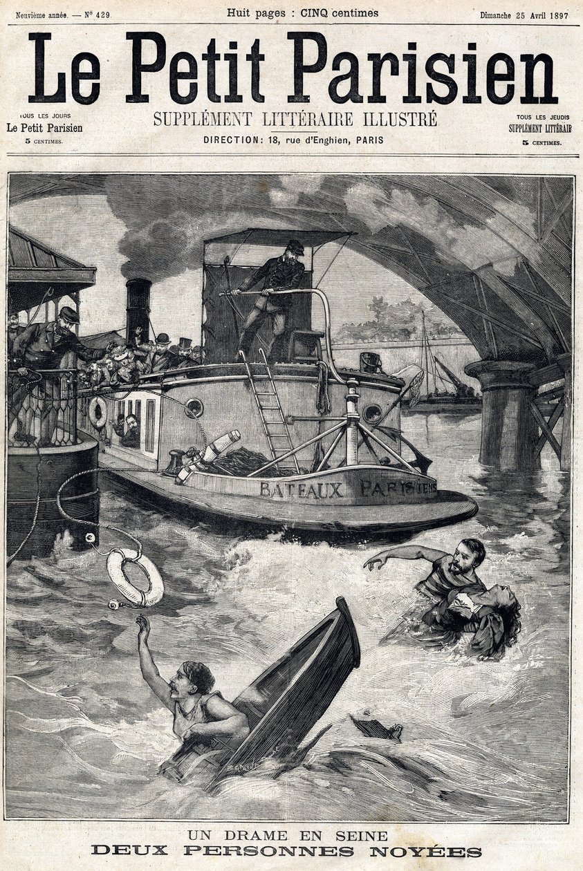 Accidente en el Sena: dos personas en un bote ahogado. En "Le Petit Parisien" el 25/04/1897. de Anonymous Anonymous