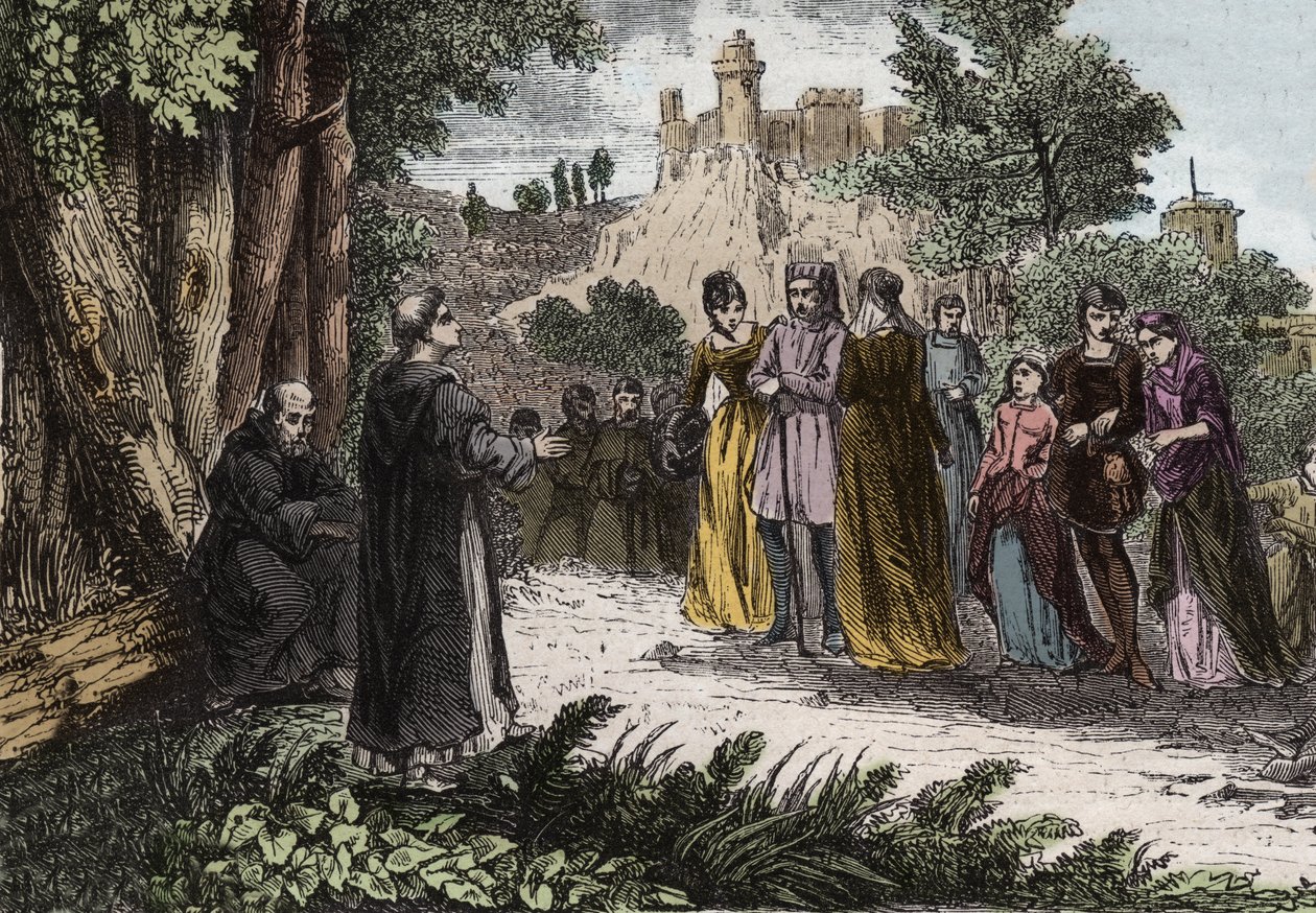Herejía albigense - San Domingo predicando a los albigenses - Santo Domingo (Domingo de Guzmán) (1170-1221) predicando a los albigenses - Grabado de 1846 en “Lives of the saints”. Colección privada de Anonymous Anonymous