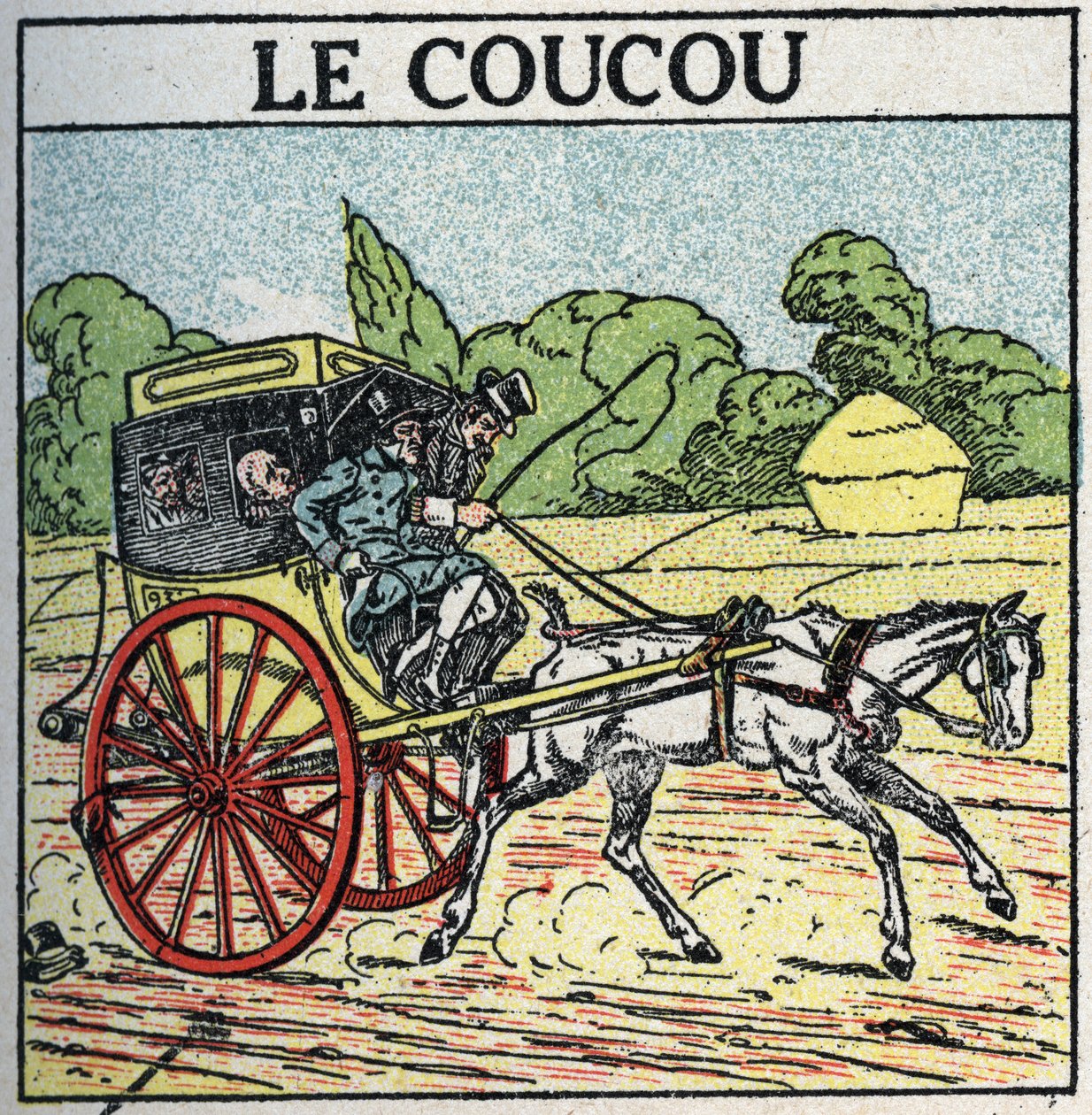 Tracción animal: cucú, transporte público utilizado en Francia desde mediados del siglo XVIII hasta mediados del siglo XIX, también llamado 