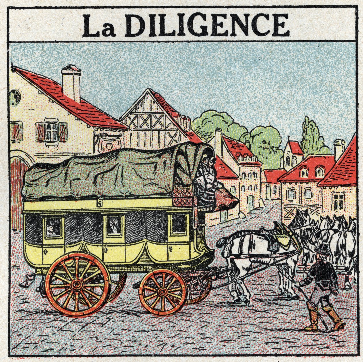 Tracción animal: la diligencia. Ilustración anónima de 1925. Colección privada. de Anonymous Anonymous