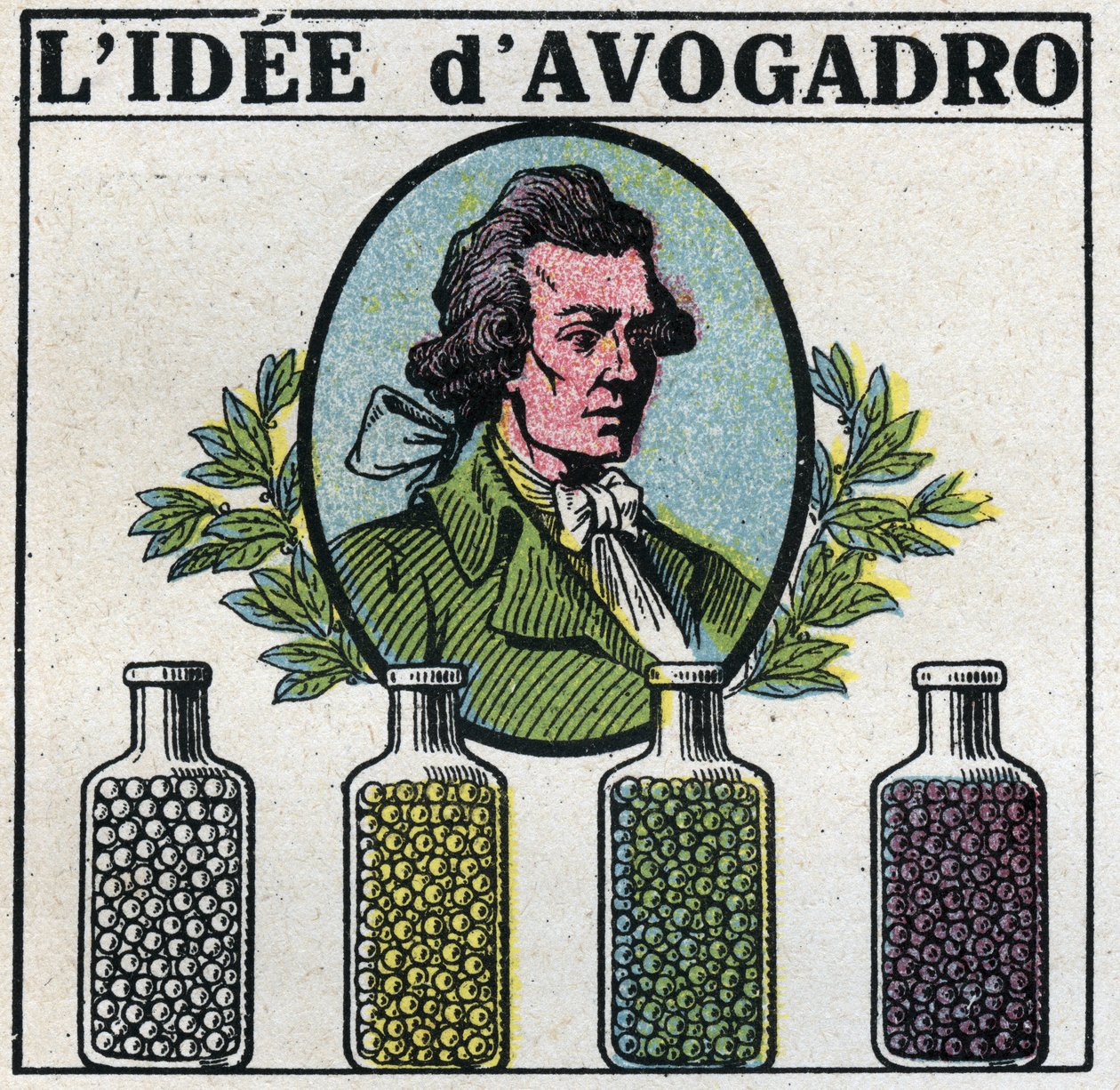Átomos: La idea de Amedeo Avogadro (1776-1856). Ilustración anónima de 1925. Colección privada. de Anonymous Anonymous