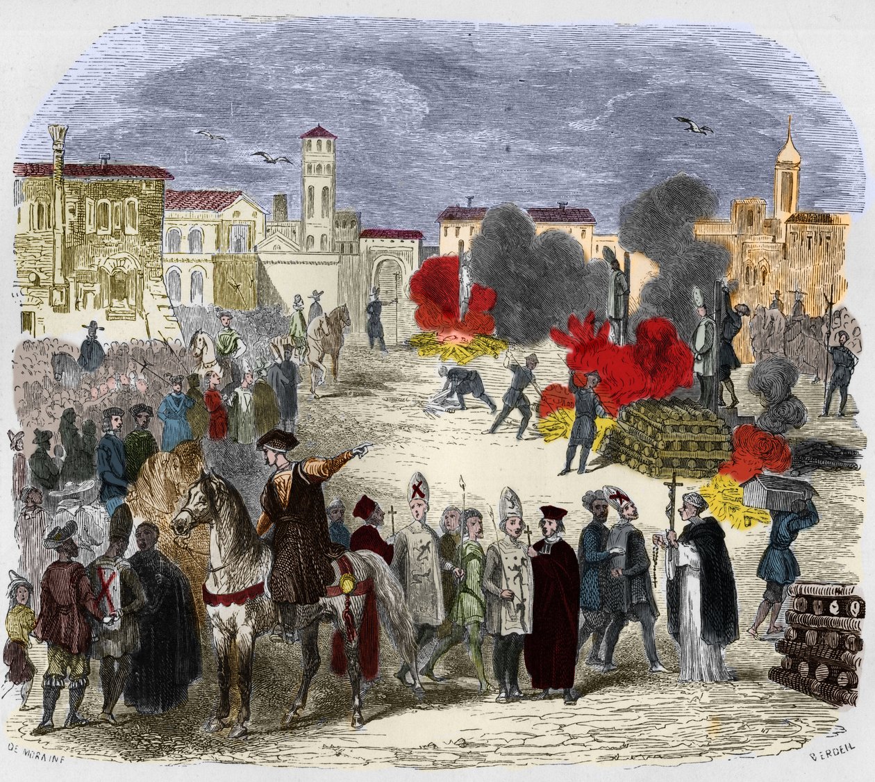 Autodafé en el siglo XVI. Ilustración en “Misterios de la Inquisición y Otras Sociedades Secretas de España” por Victor de Fereal, Suberwick, Manuel Galo de Cuendias. Publicado por P. Boizard de Anonymous Anonymous