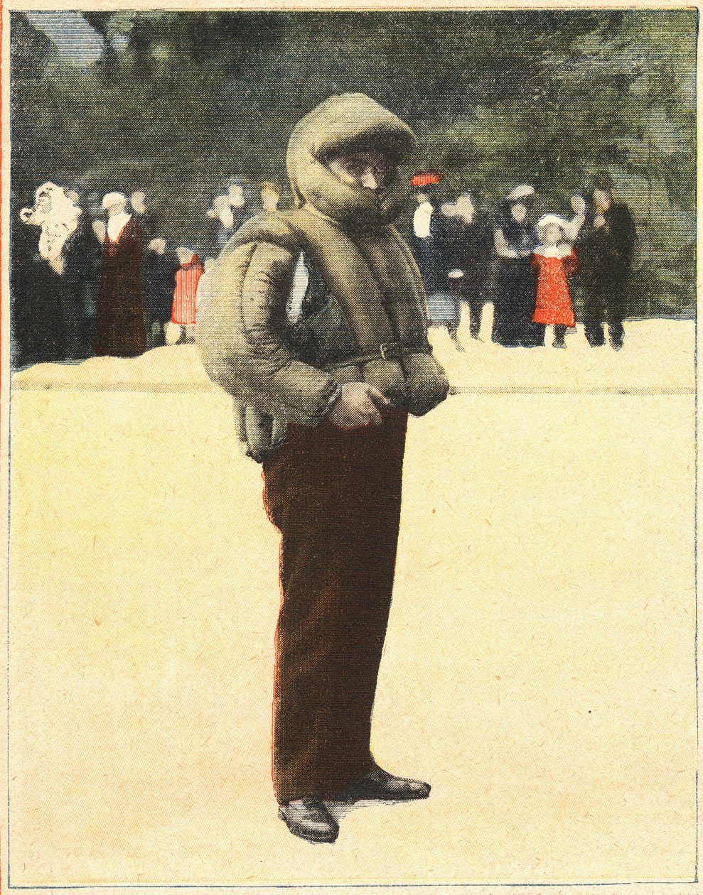 Aviación: Traje aéreo diseñado para proteger a los aviadores de caídas. Grabado en “Le petit parisien” el 16/10/1910. Colección privada. de Anonymous Anonymous