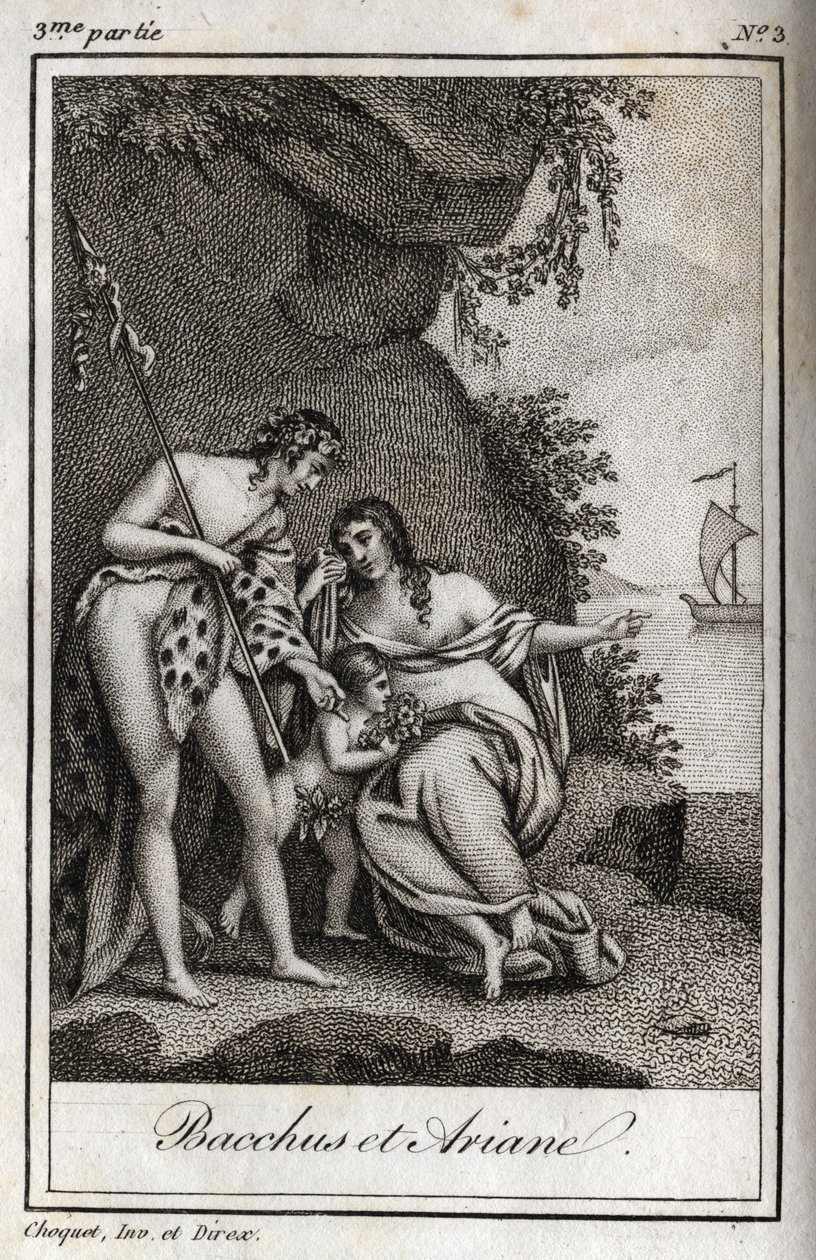 Baco y Ariadna. Grabado de 1819 en “Cartas a Emilie sobre la mitología” de Charles Albert Demoustier (1760-1801). Colección privada. de Anonymous Anonymous