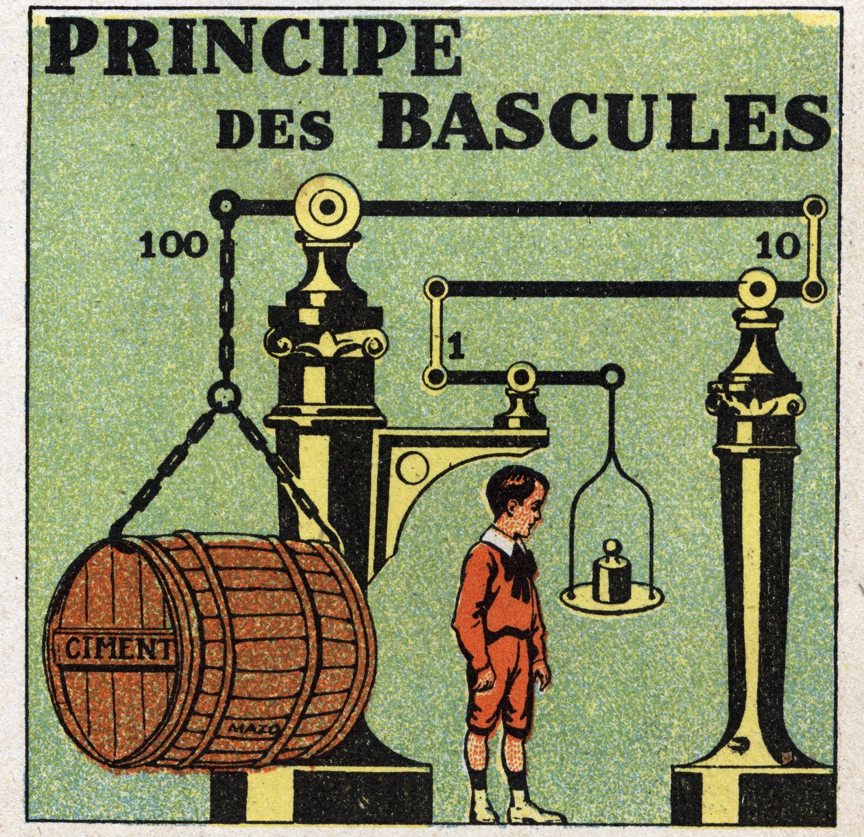 Balance de sólidos: principio de las balanzas. Ilustración anónima de 1925. Colección privada. de Anonymous Anonymous