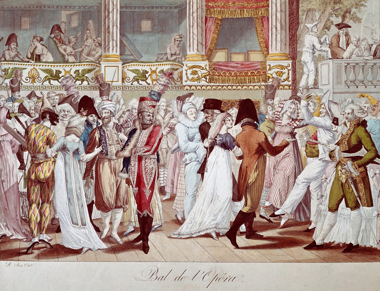 Baile de máscaras en la Ópera de París. Litografía de Bosio (siglo XIX) de Anonymous Anonymous