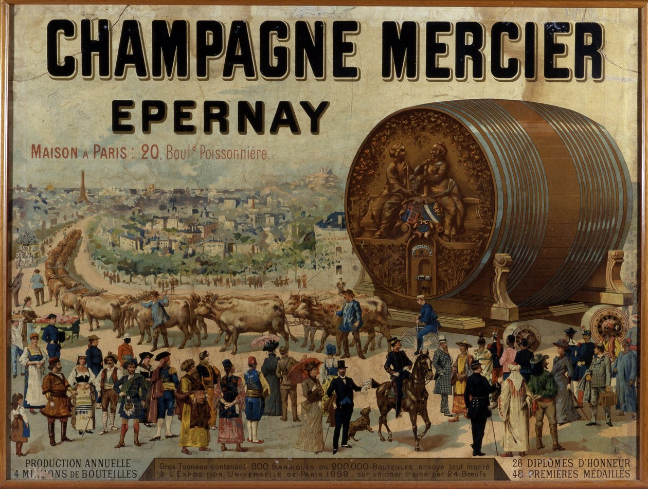 Gran barril de champán exhibido en la Expo Universal de 1889 - Cartel publicitario para el champán Mercier, finales del siglo XIX de Anonymous Anonymous