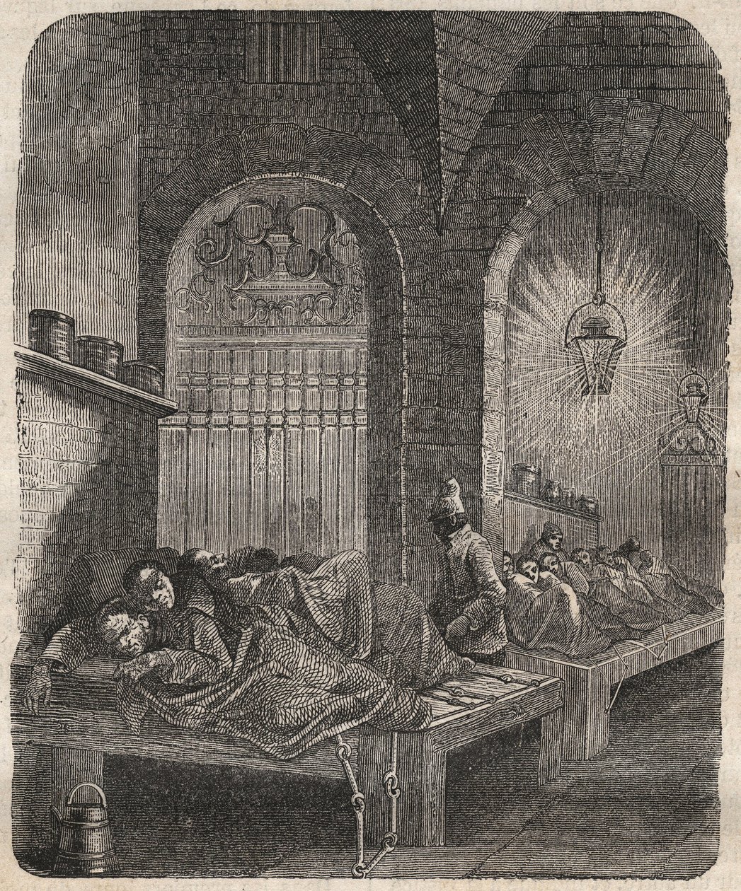 El bagne de Brest de noche. Grabado en “Histoire des bagnes depuis leur creación à nos jours” (1877) por Pierre Zaccone (1817-1895). Colección privada. de Anonymous Anonymous