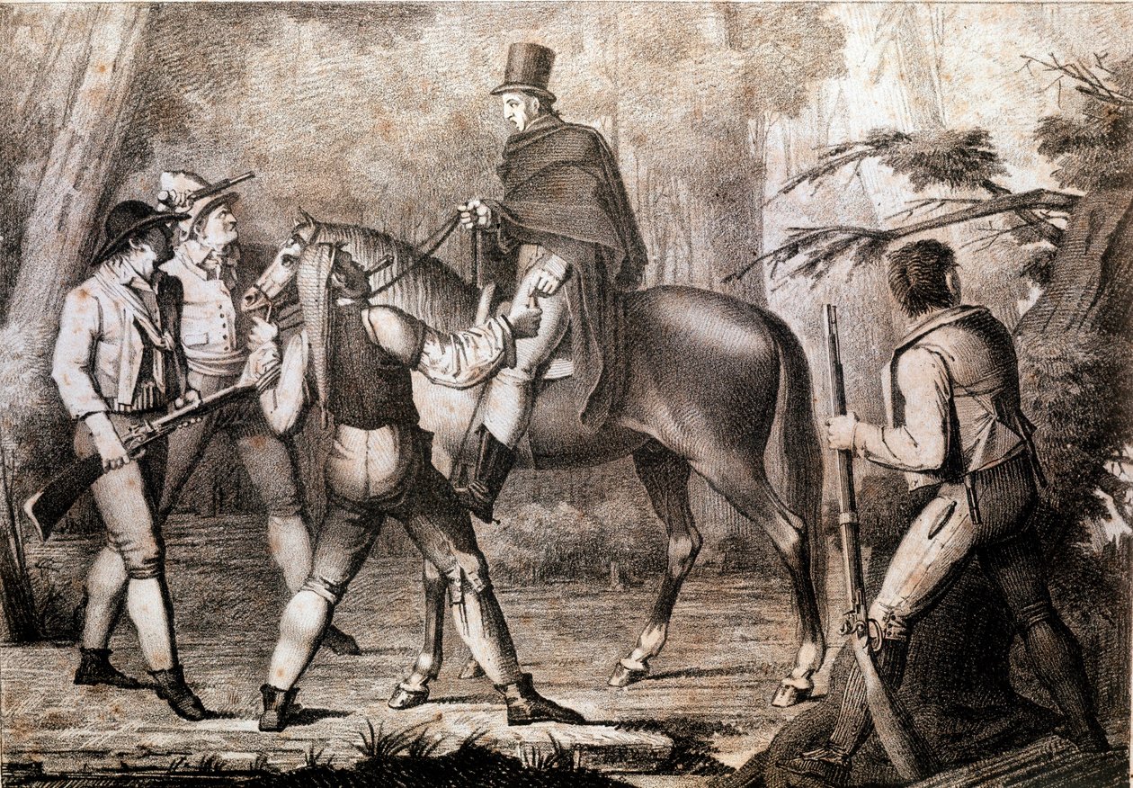 Bandidos atacando a un viajero a caballo de Anonymous Anonymous