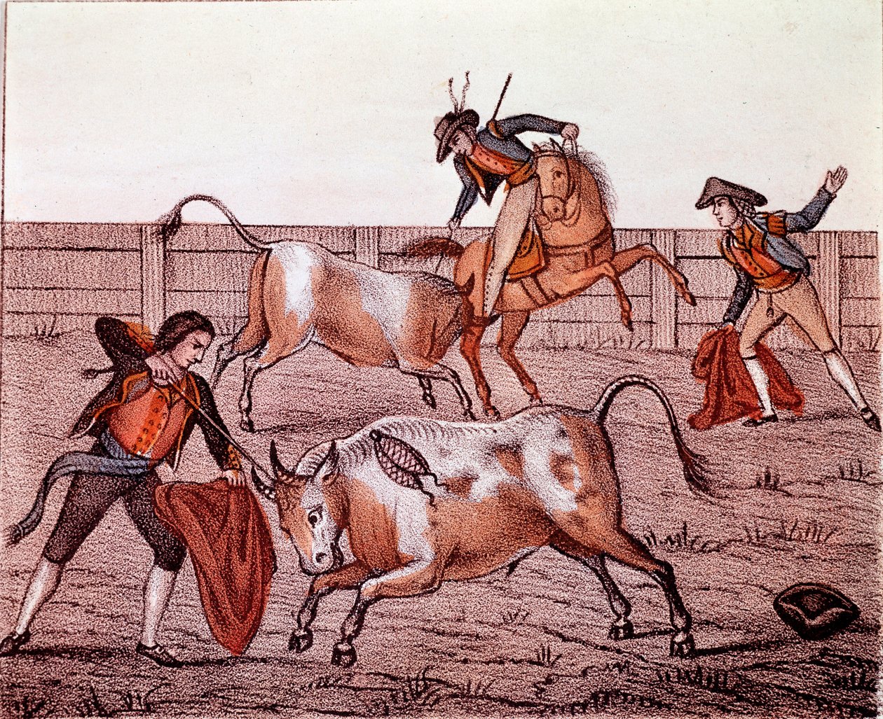 Escena de caza de toros (tauromaquia) Siglo XVIII Acuarela Colección privada de Anonymous Anonymous