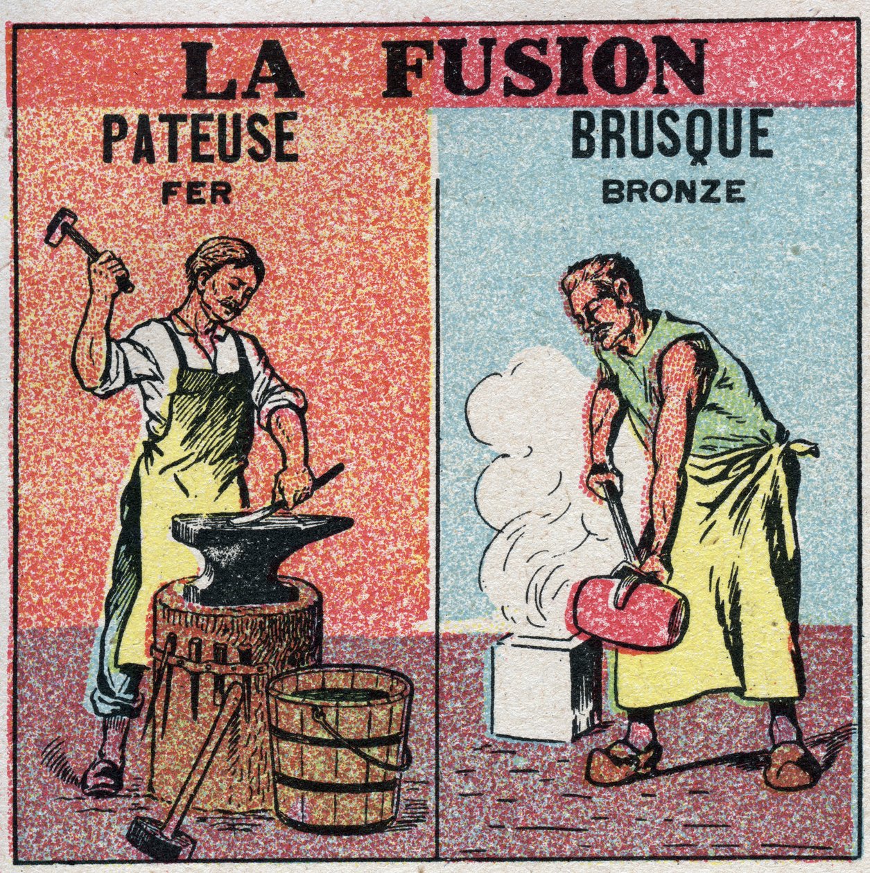 Cambios de estado: fusión de hierro y fusión abrupta de bronce. Ilustración anónima de 1925. Colección privada. de Anonymous Anonymous