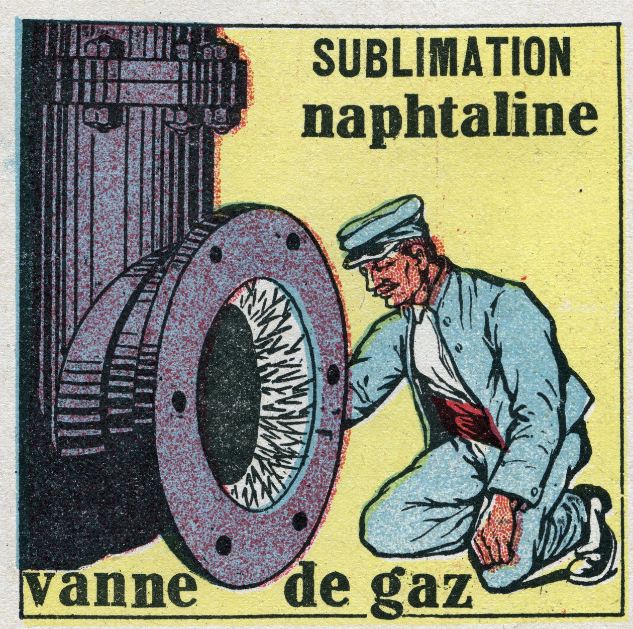 Cambios de estado: sublimación. Depósito de naftalina obstruyendo una válvula de gas. Ilustración anónima de 1925. Colección privada. de Anonymous Anonymous