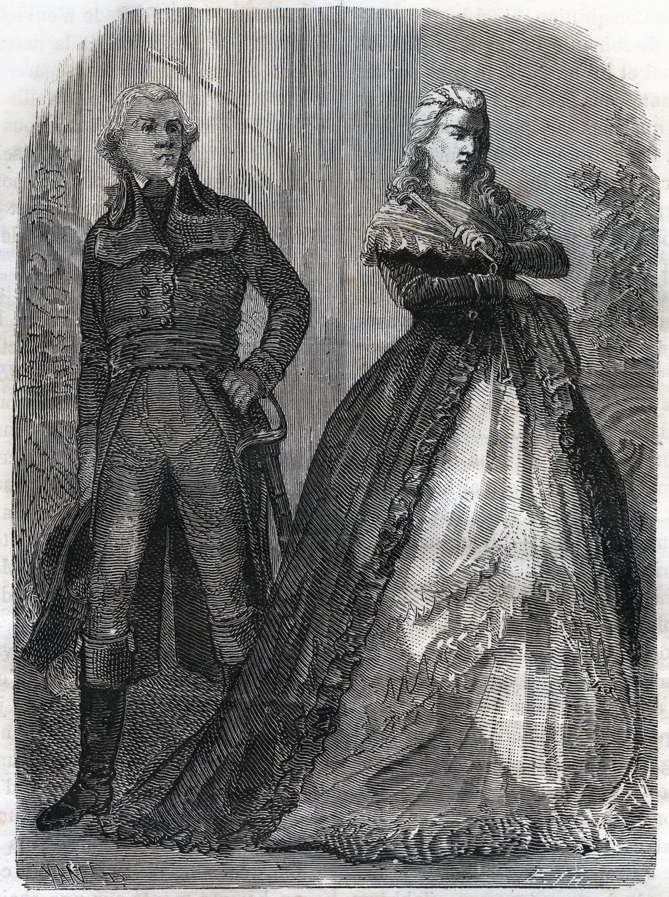 Charles François du Périer dit Dumouriez (1739-1823), general francés con la Reina María Antonieta (1755-1793). Grabado de 1866 en “Histoire de la Révolution française” por Adolphe Thiers. Colección privada. de Anonymous Anonymous