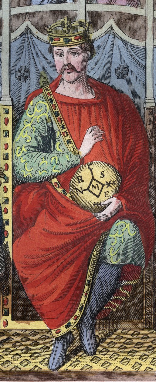 Carlos el Calvo, rey de Francia Occidental, Italia y emperador del Sacro Imperio Romano, 823 - Retrato de Carlos II el Calvo (823 - 877), rey de Francia grabado de 
