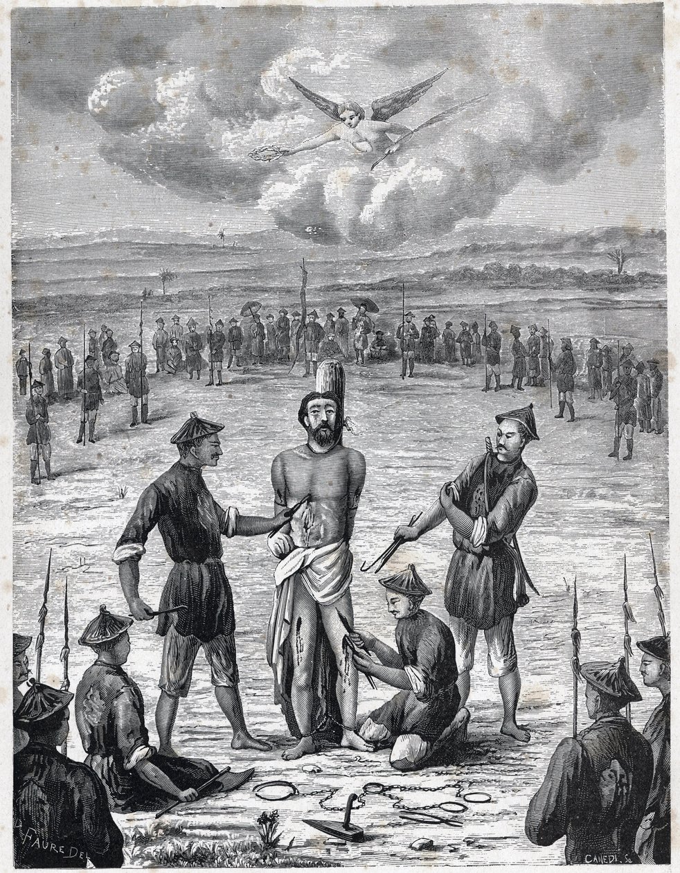 Persecución cristiana: el sacerdote misionero francés Joseph Marchand sufrió el “tormento de las cien heridas” en Cochinchina el 30 de noviembre de 1835. Grabado en “Les Missions Catholiques au XIXeme Siecle” de Louis-Eugene Louvet. Colección privada. de Anonymous Anonymous