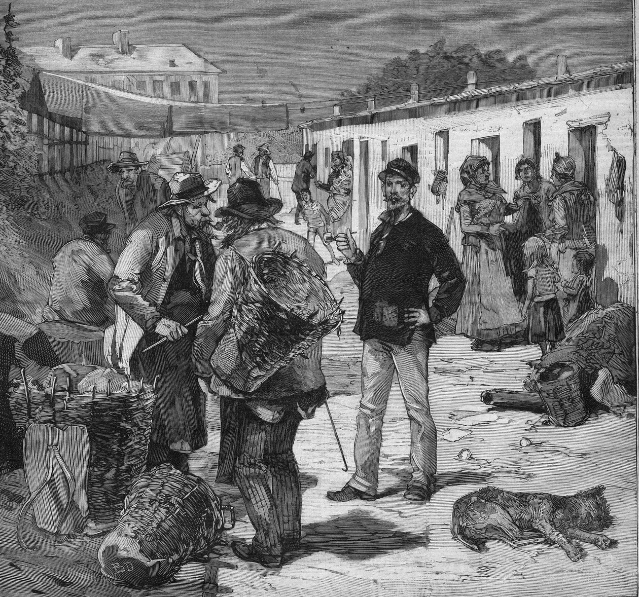 Cité de chiffonniers en Clichy, París. Grabado en "Le petit parisien" el 7/08/1892. Colección privada de Anonymous Anonymous
