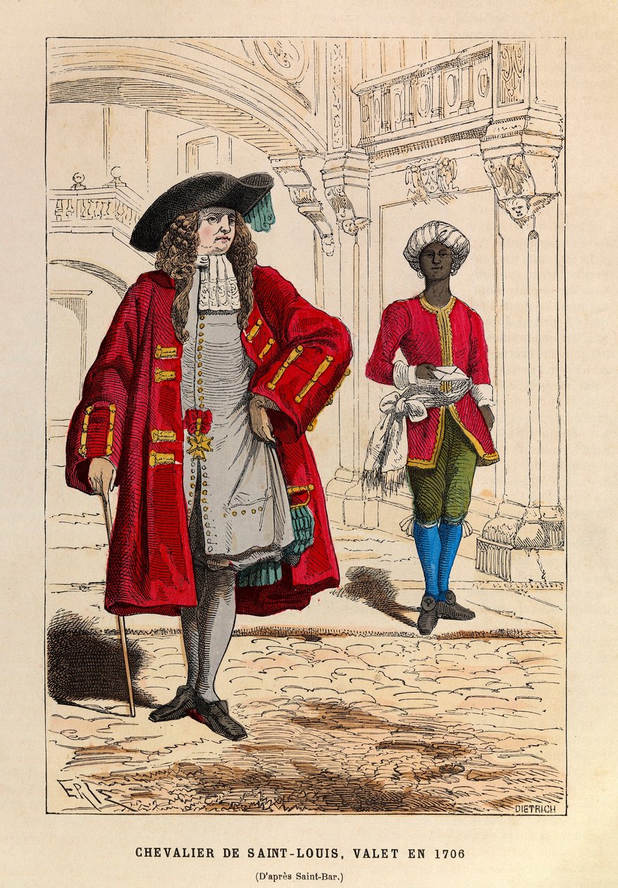 Traje de un caballero de San Luis acompañado de su criado en 1706 (reinado del rey Luis XIV) de Anonymous Anonymous