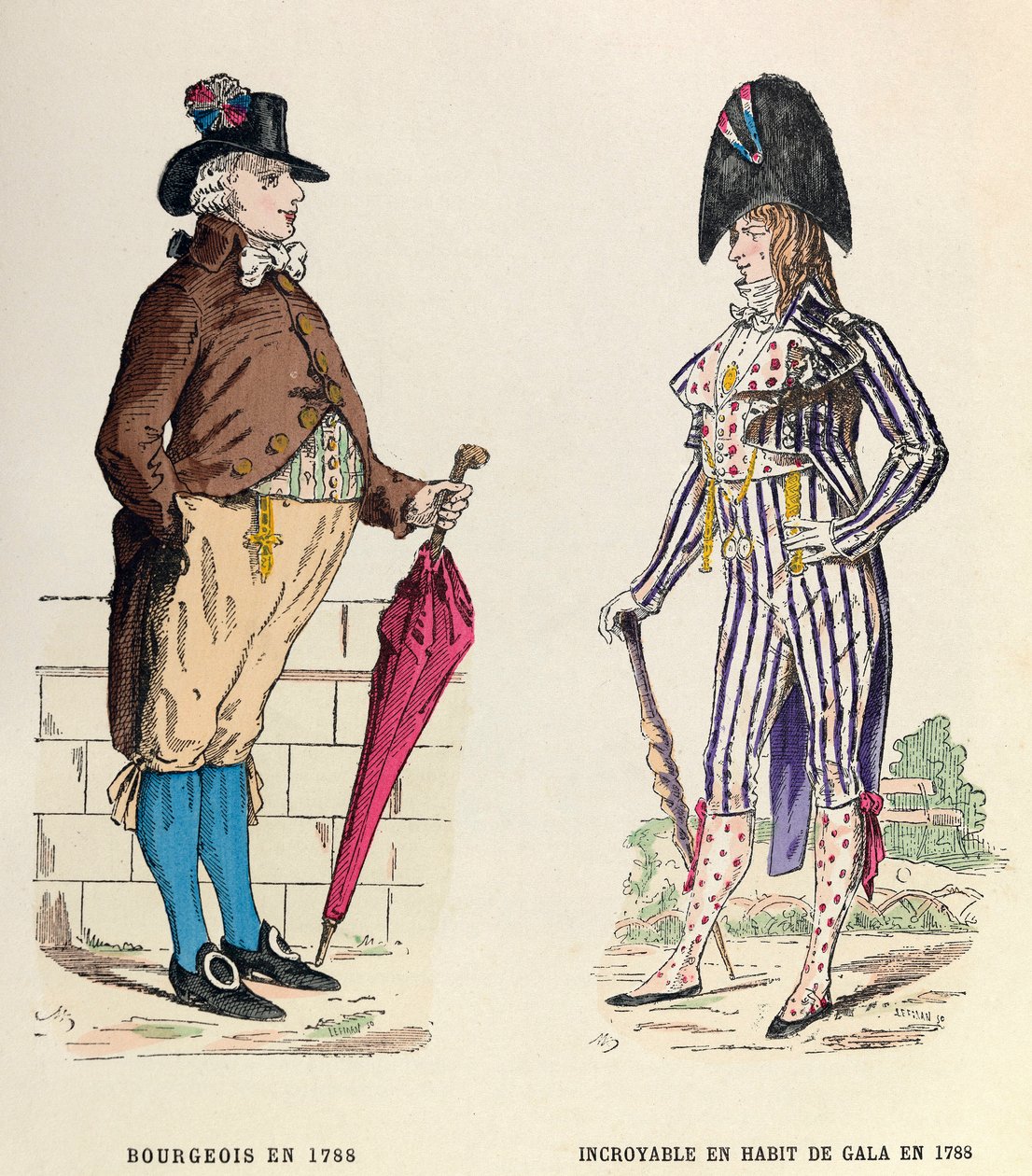 Traje de un burgués y un Increíble en vestido de gala en 1788 - colección privada de Anonymous Anonymous