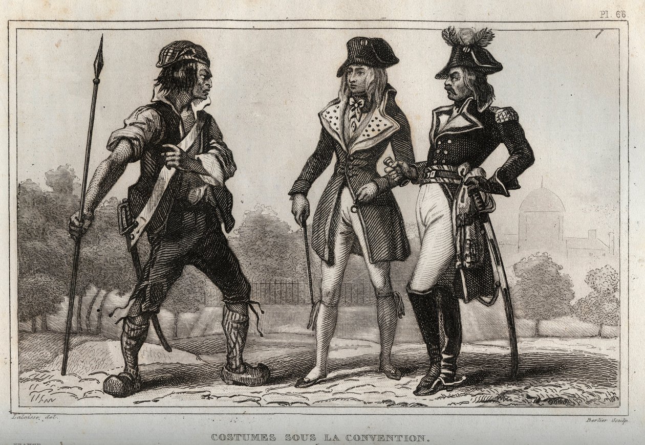 Trajes bajo la Convención. Grabado de 1859 en “Le Monde. Historia de todos los pueblos desde los tiempos más remotos hasta el presente” por M. E. de Lostalot-Bachoue. Colección privada. de Anonymous Anonymous