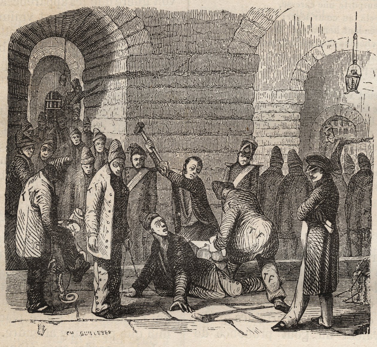 Acoplamiento en el Bagne de Rochefort en el siglo XIX. Grabado en “Histoire des bagnes depuis leur création à nos jours” (1877) por Pierre Zaccone (1817-1895). Colección privada. de Anonymous Anonymous