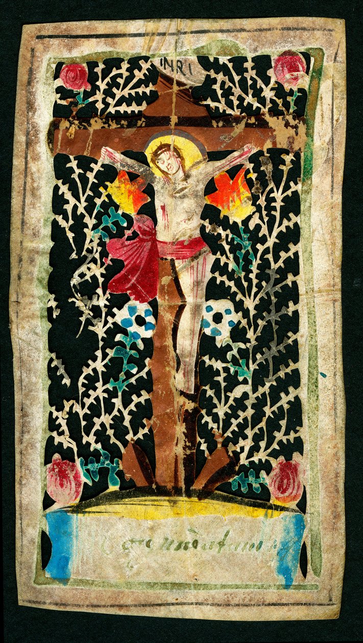Crucifixión. Imagen piadosa en el canal. Inscripciones INRI. Colección privada de Anonymous Anonymous