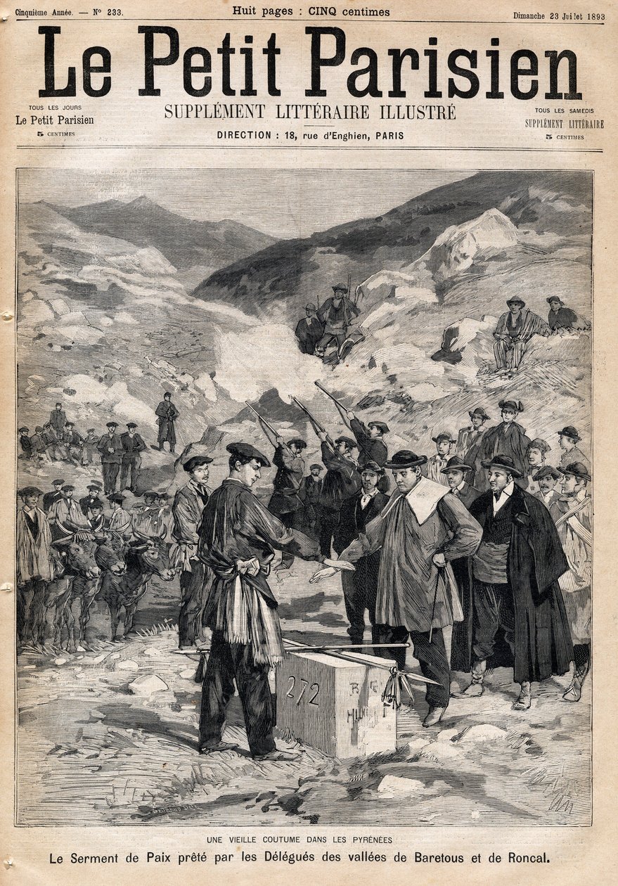Costumbre de los Pirineos: el juramento de paz tomado por los delegados de los valles de Baretous y Roncal. En "Le Petite Parisien" el 23/07/1893. de Anonymous Anonymous