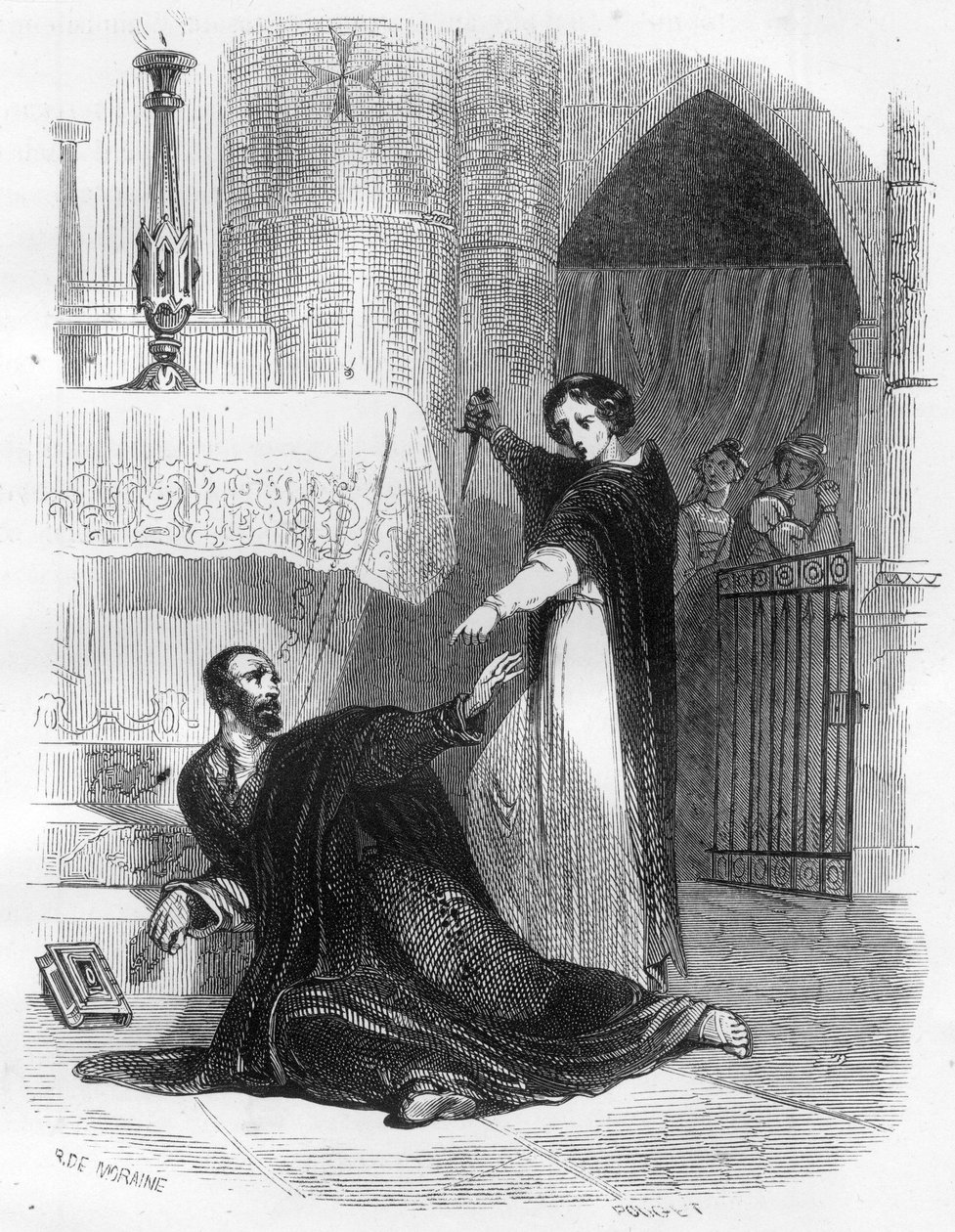 Muerte del Inquisidor Pedro de Arbues (1441/1442-1485) en la Catedral de Zaragoza en septiembre de 1485. Ilustración en 