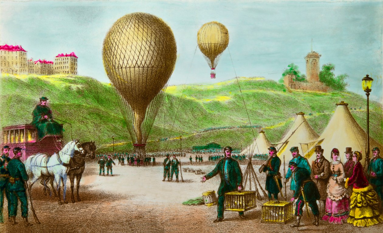 Salida de un globo postal y palomas mensajeras en el sitio de París en 1870, colección privada de Anonymous Anonymous