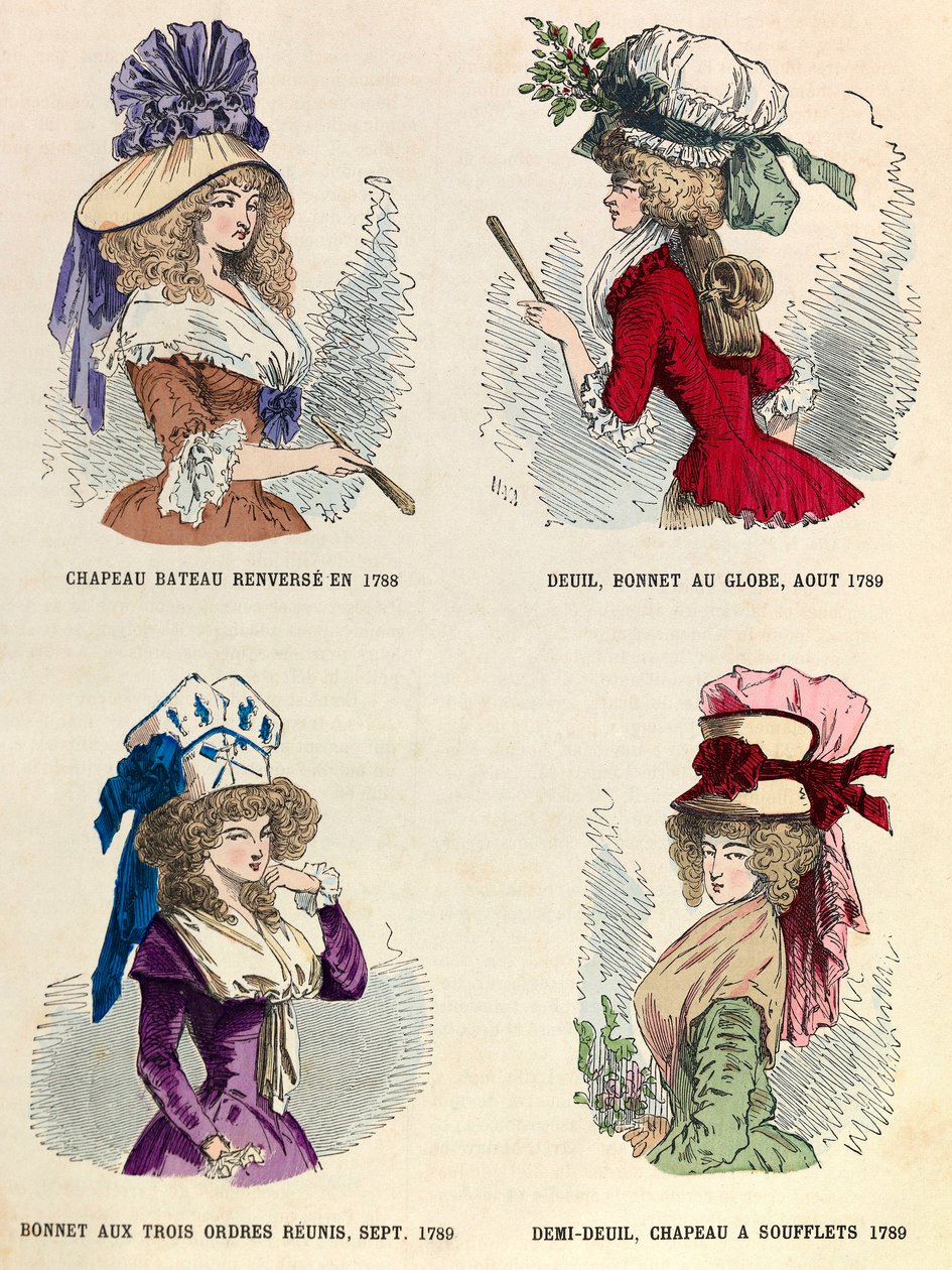 Diferentes estilos de sombreros en 1789 durante la Revolución Francesa de Anonymous Anonymous