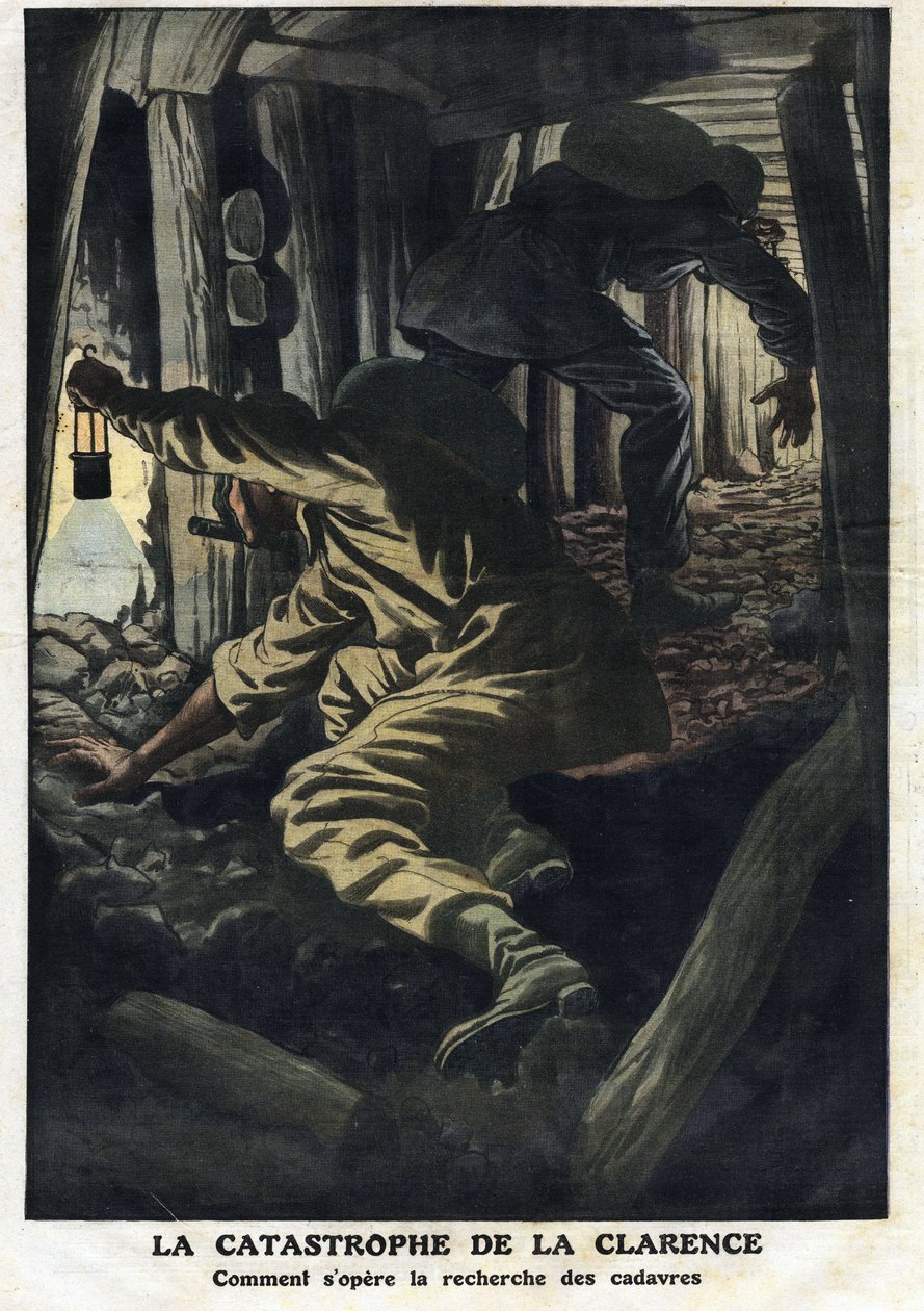 Desastre de la mina Clarence (Nord pas de calais): los esfuerzos de rescate intentan recuperar los cuerpos de las víctimas de la explosión de grisú. Ilustración tomada de “Le Petite Journal” 22/09/1912. Colección privada de Anonymous Anonymous