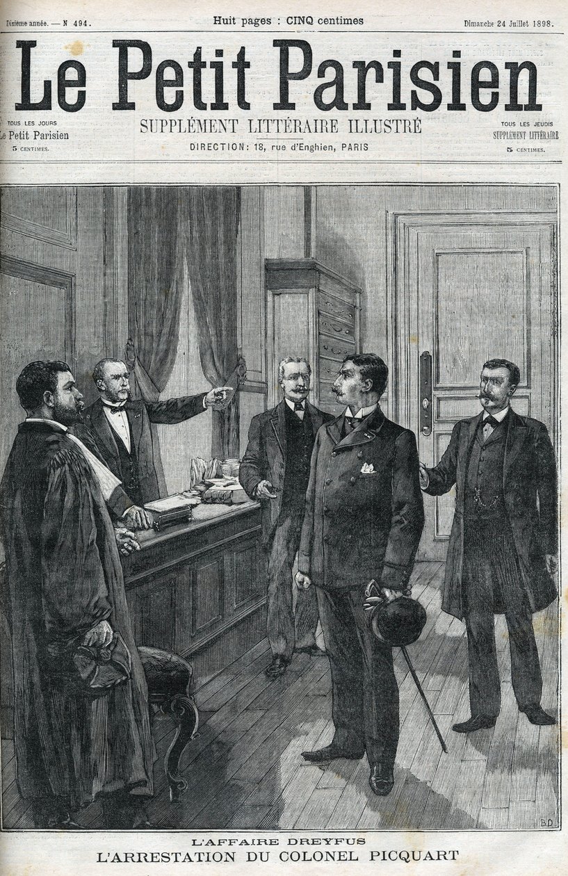 Caso Dreyfus, en 1898, el arresto del Teniente Coronel Georges Picquart (1854-1914). En “le petit Parisien” de 1898. de Anonymous Anonymous