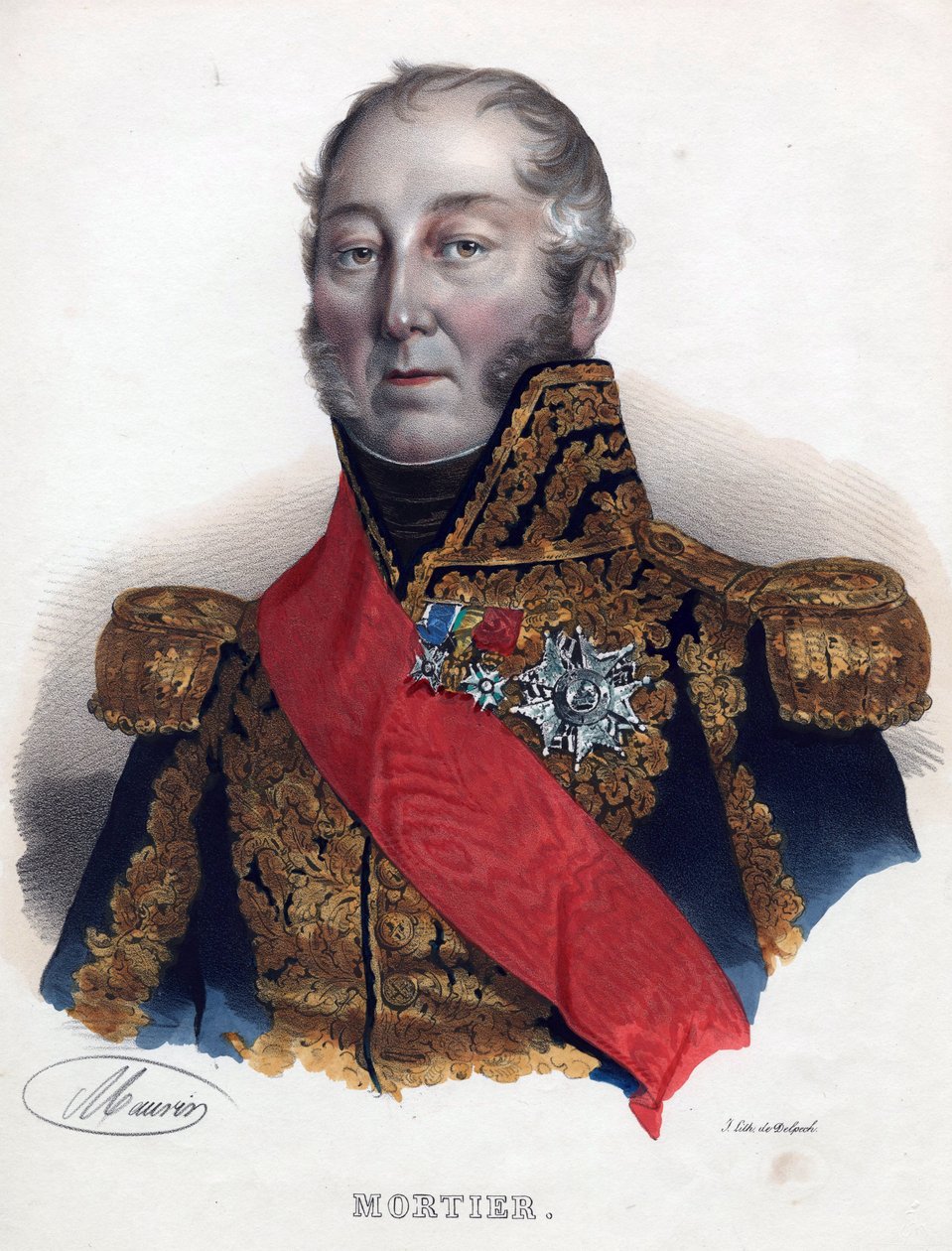 Edouard Adolphe Mortier (1768-1835), Mariscal de Francia - Anónimo - 1835 - Litografía, acuarela - 32x24 - Colección Privada de Anonymous Anonymous