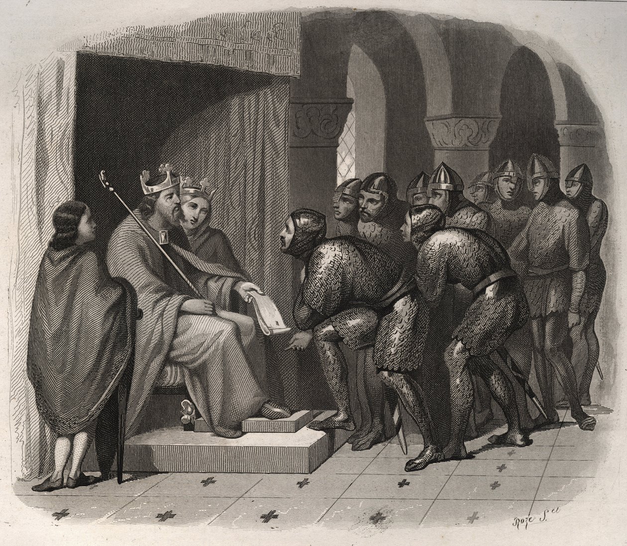 San Eduardo el Confesor (1004-1066) dando nuevas leyes a su pueblo. Grabado de 1846 en "Vidas de los santos". Colección privada de Anonymous Anonymous