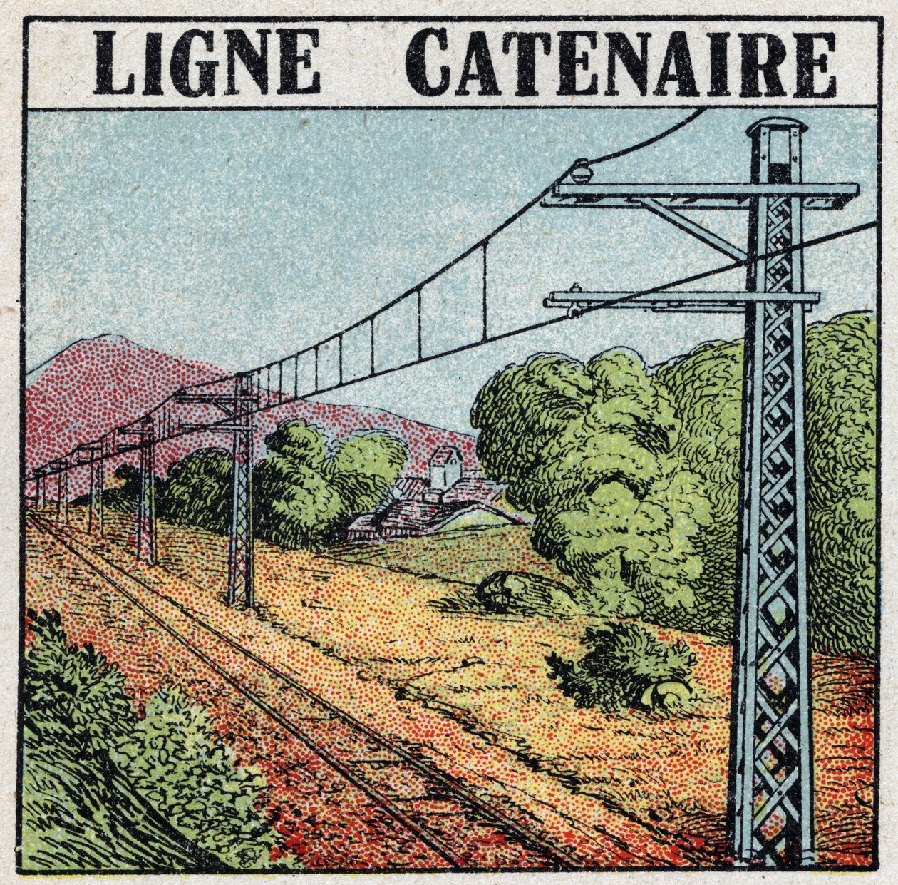 Ferrocarriles eléctricos: línea catenaria. Ilustración anónima de 1925. Colección privada. de Anonymous Anonymous