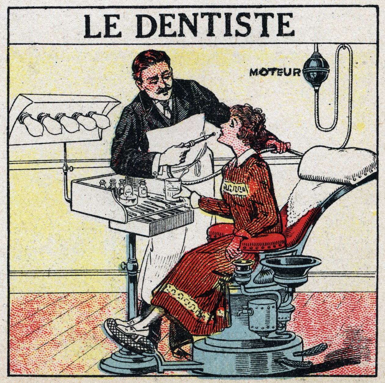 Herramientas eléctricas: el dentista. Ilustración anónima de 1925. Colección privada. de Anonymous Anonymous