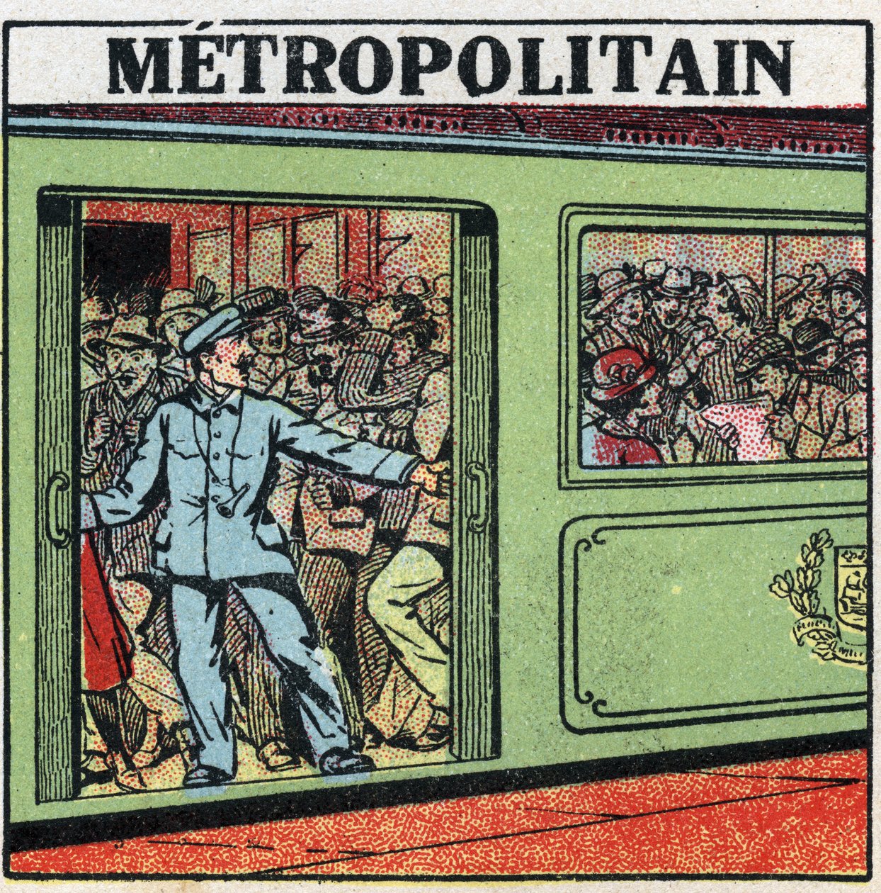 Tranvías eléctricos: pasajeros amontonándose en el Metropolitano de París. Ilustración anónima de 1925. Colección privada. de Anonymous Anonymous