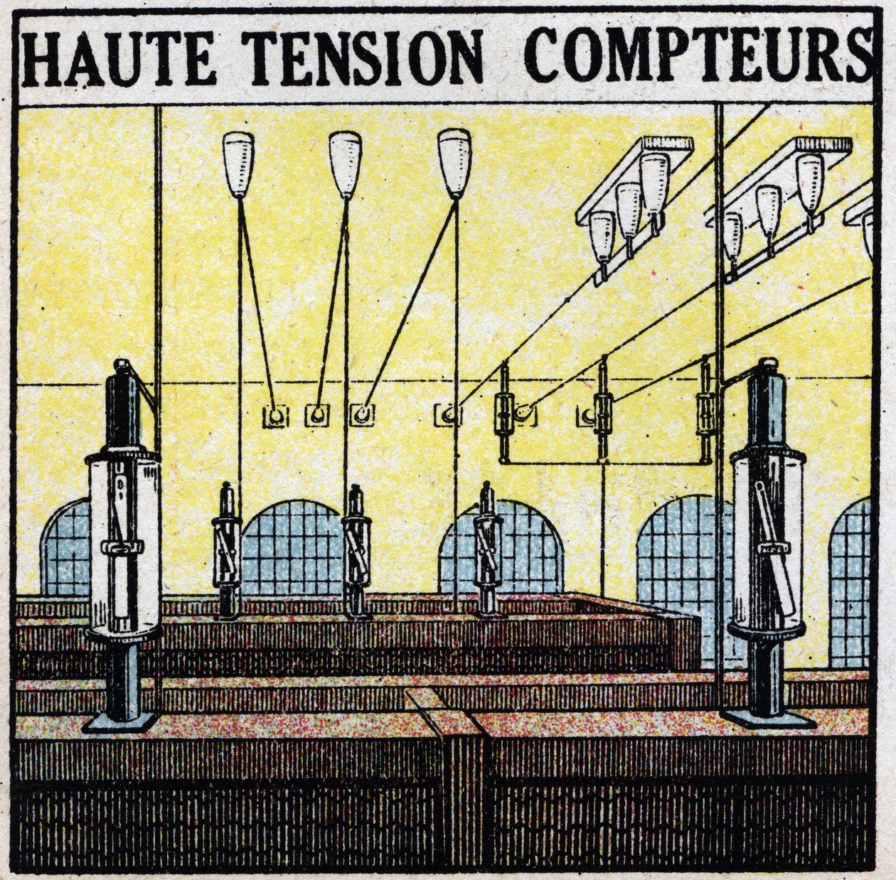 Líneas eléctricas: medidores de alta tensión. Ilustración anónima de 1925. Colección privada. de Anonymous Anonymous
