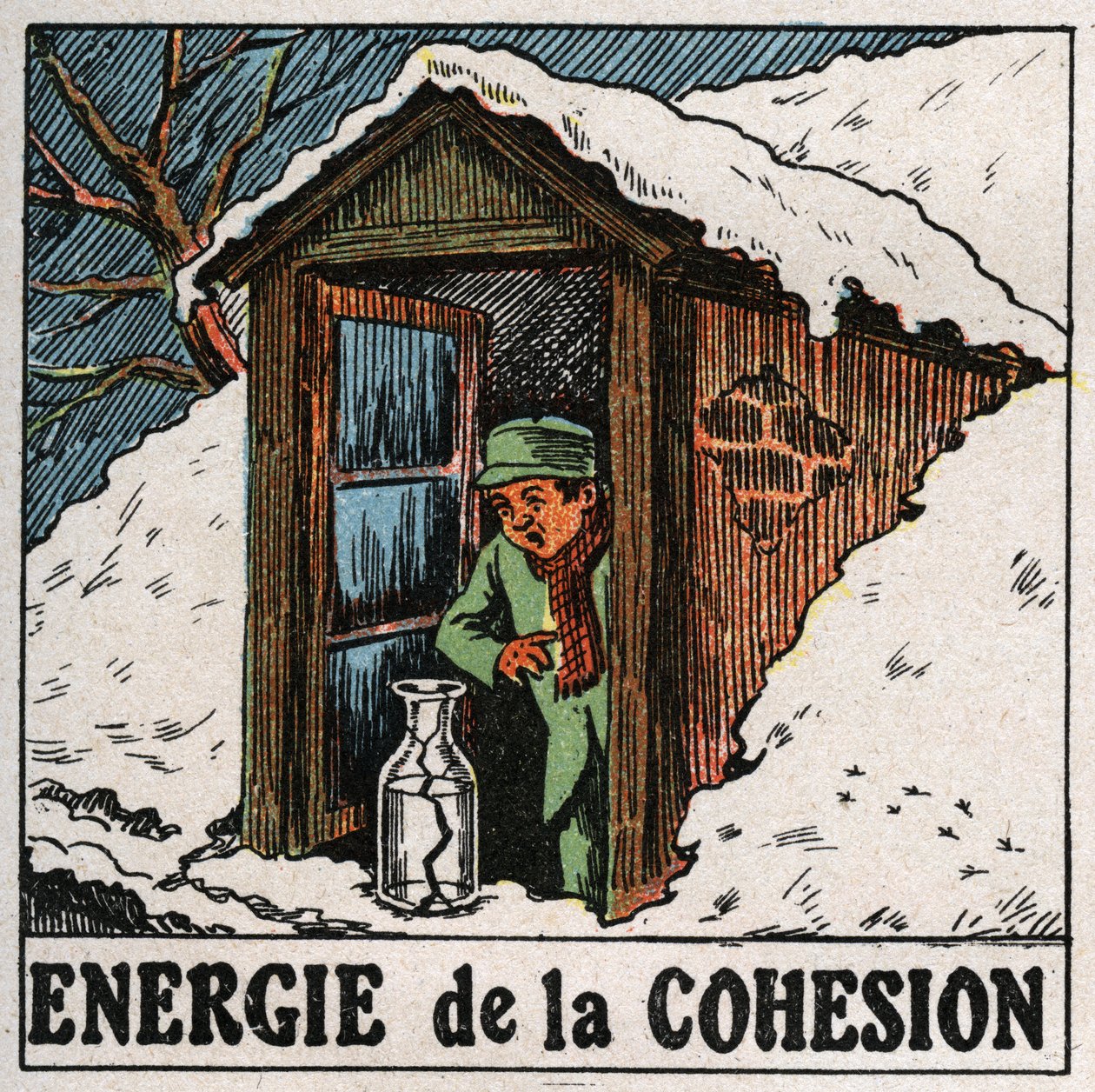 Energía de cohesión: el agua fría rompe el jarrón. Ilustración anónima de 1925. Colección privada. de Anonymous Anonymous