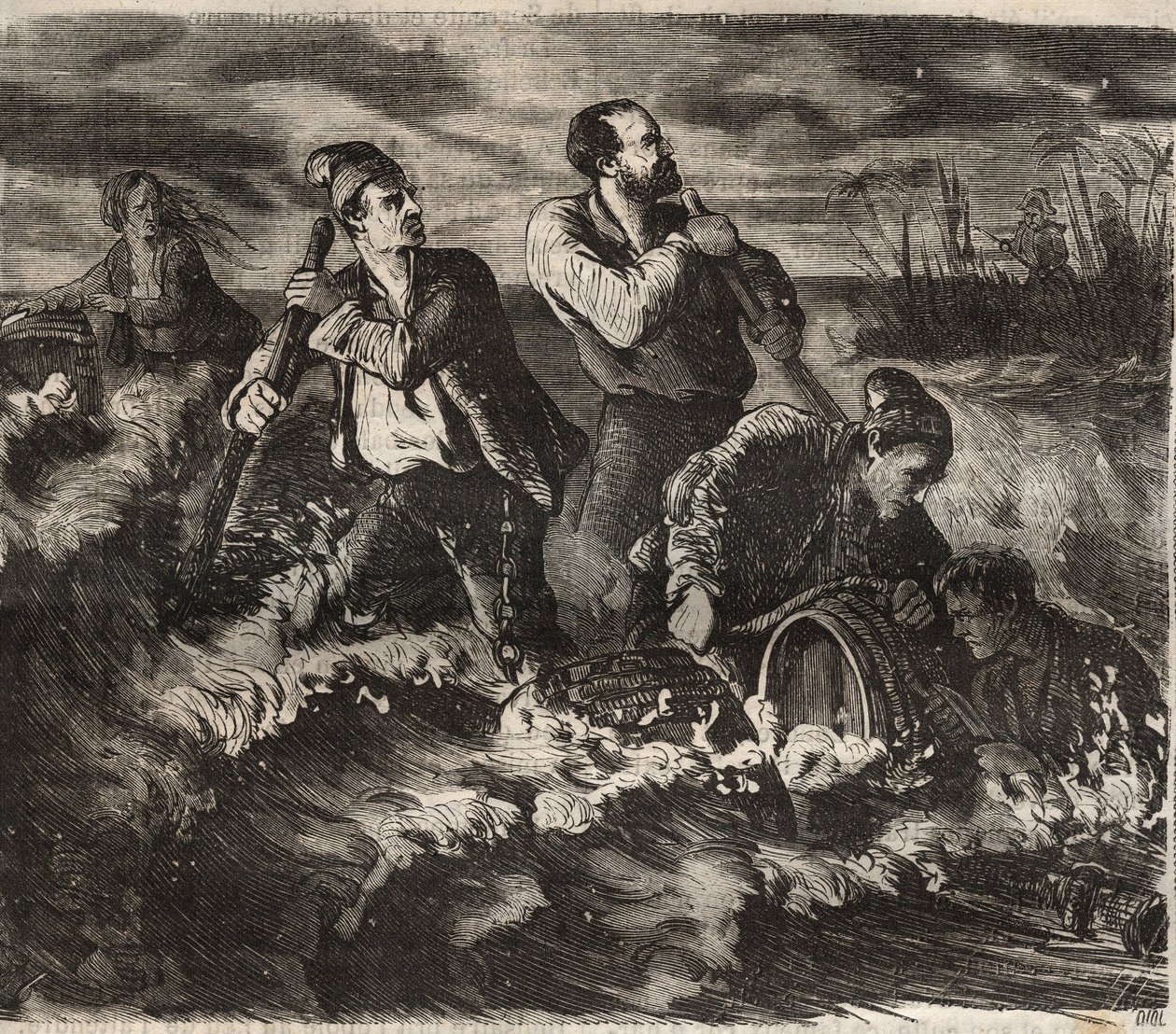 Escape del Bagne de Belle-Ile-en-Mer (hermosa isla en el mar) en el siglo XIX. Grabado en “Histoire des bagnes depuis leur creación à nos jours” (1877) por Pierre Zaccone (1817-1895). de Anonymous Anonymous