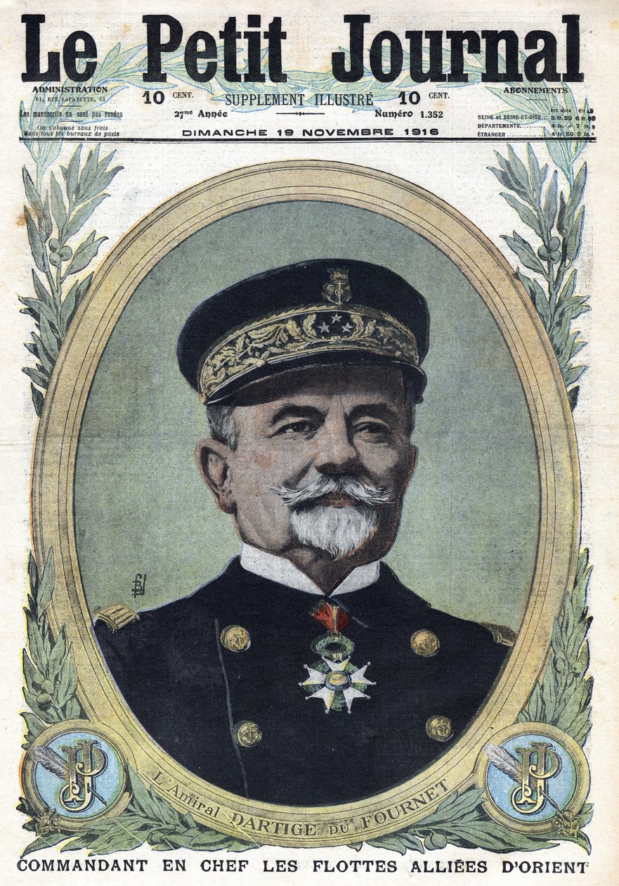 Primera Guerra Mundial 1914-1918. Retrato del Almirante Dartige du Fournet Comandante en Jefe de las Flotas Aliadas de Oriente. En 