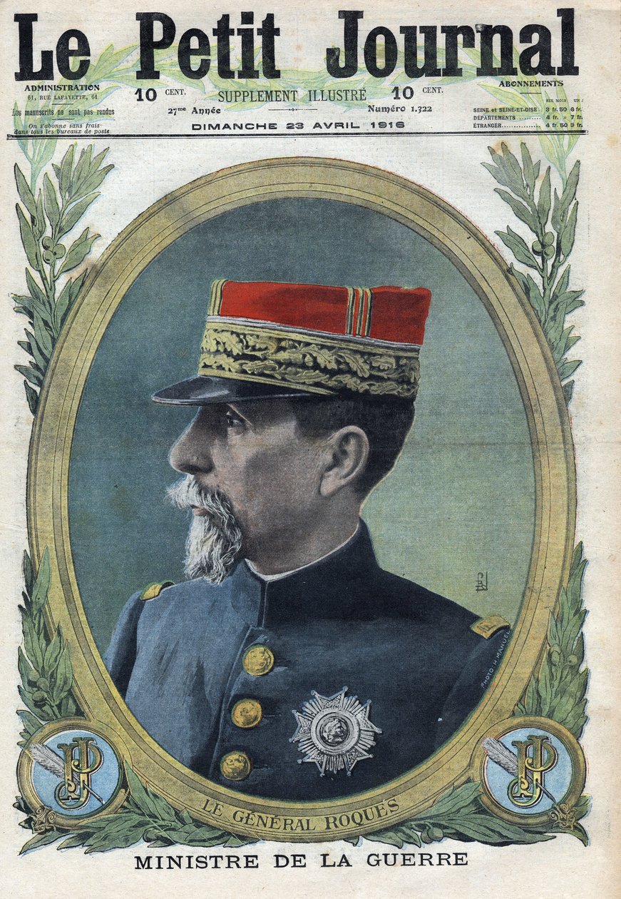 Primera Guerra Mundial 1914-1918. Retrato del General Pierre Auguste Roques (1856-1920). En 
