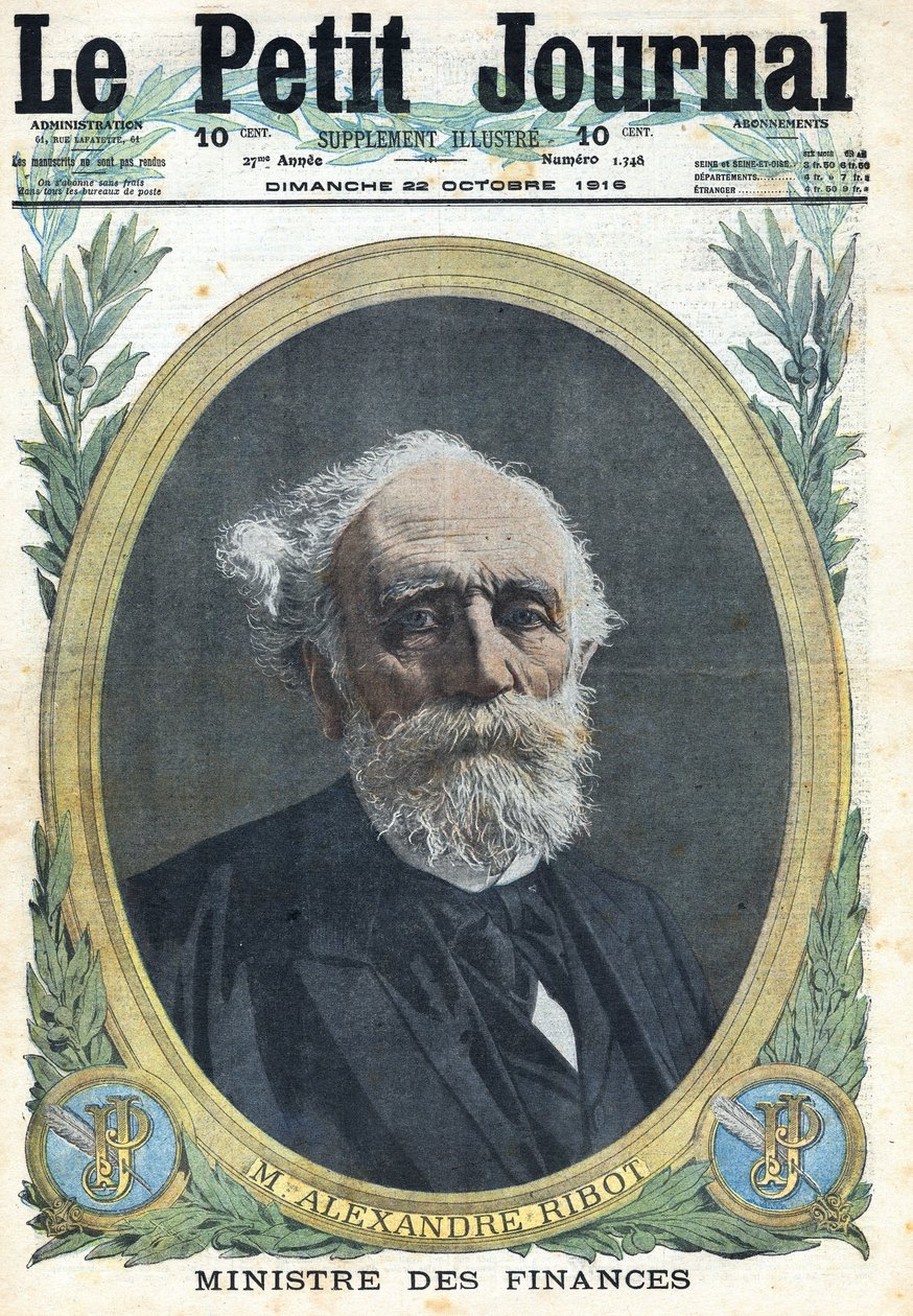 Primera Guerra Mundial 1914-1918. Retrato del Ministro de Finanzas francés Alexandre Ribot (1842-1923). En 