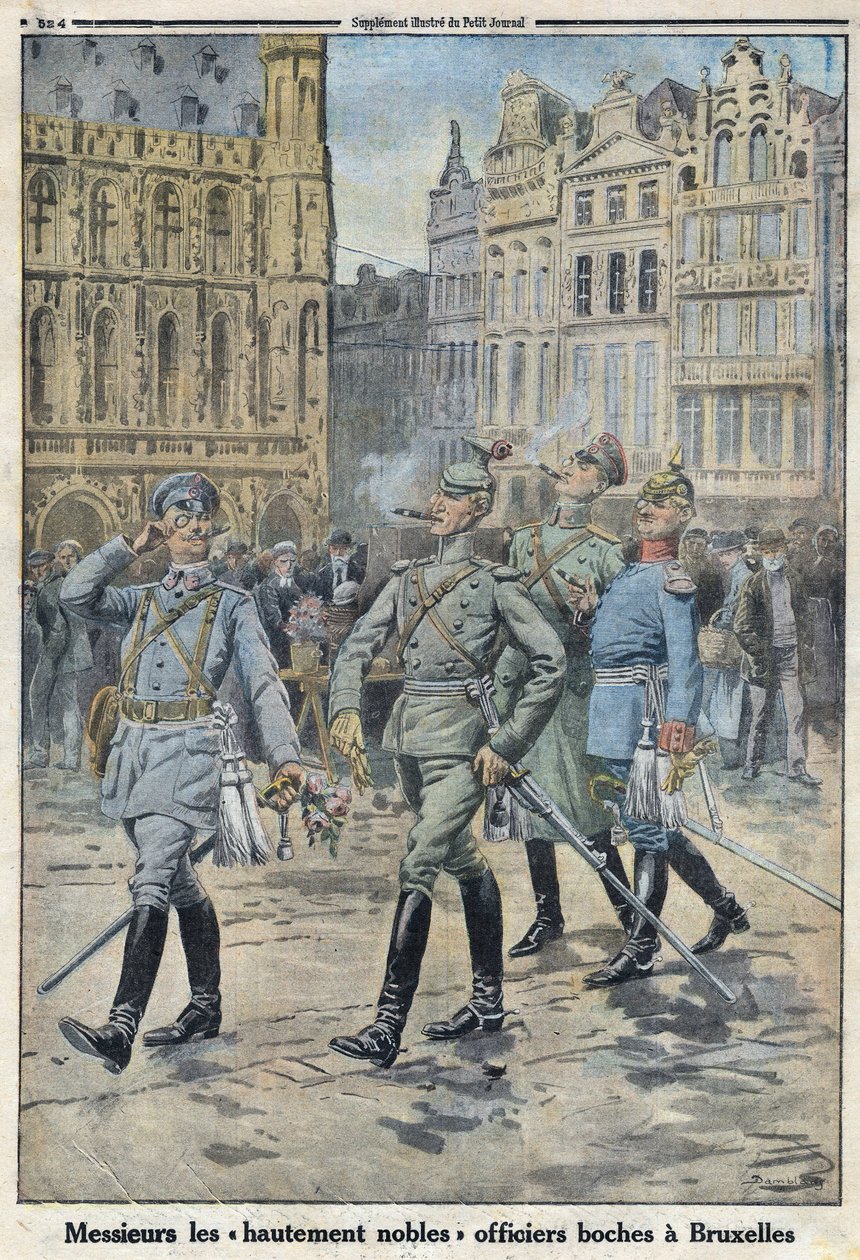 Primera Guerra Mundial 1914-1918. Los oficiales alemanes en Bruselas representados como 