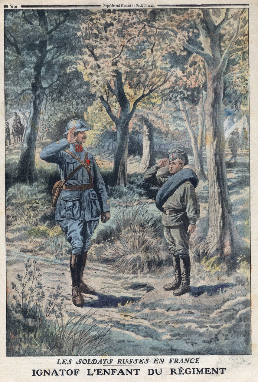 Primera Guerra Mundial 1914-1918. El joven soldado ruso Ignatof en un regimiento del ejército francés. En “Le Petite Journal”, el 21/05/1916. Colección privada de Anonymous Anonymous